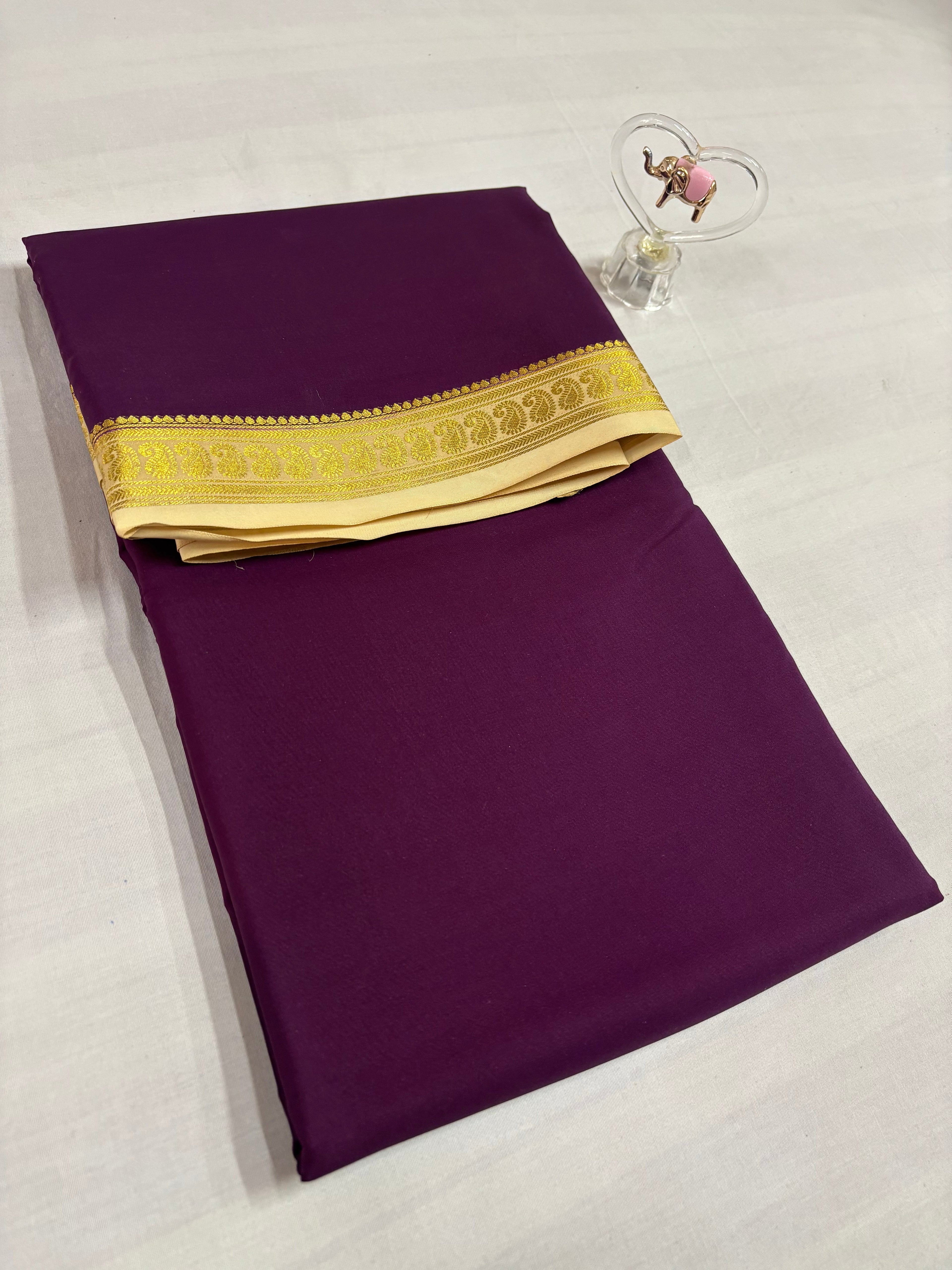 120 GSM Pure Mysore Silk Sarees, Small Mango Border With Contrast Border