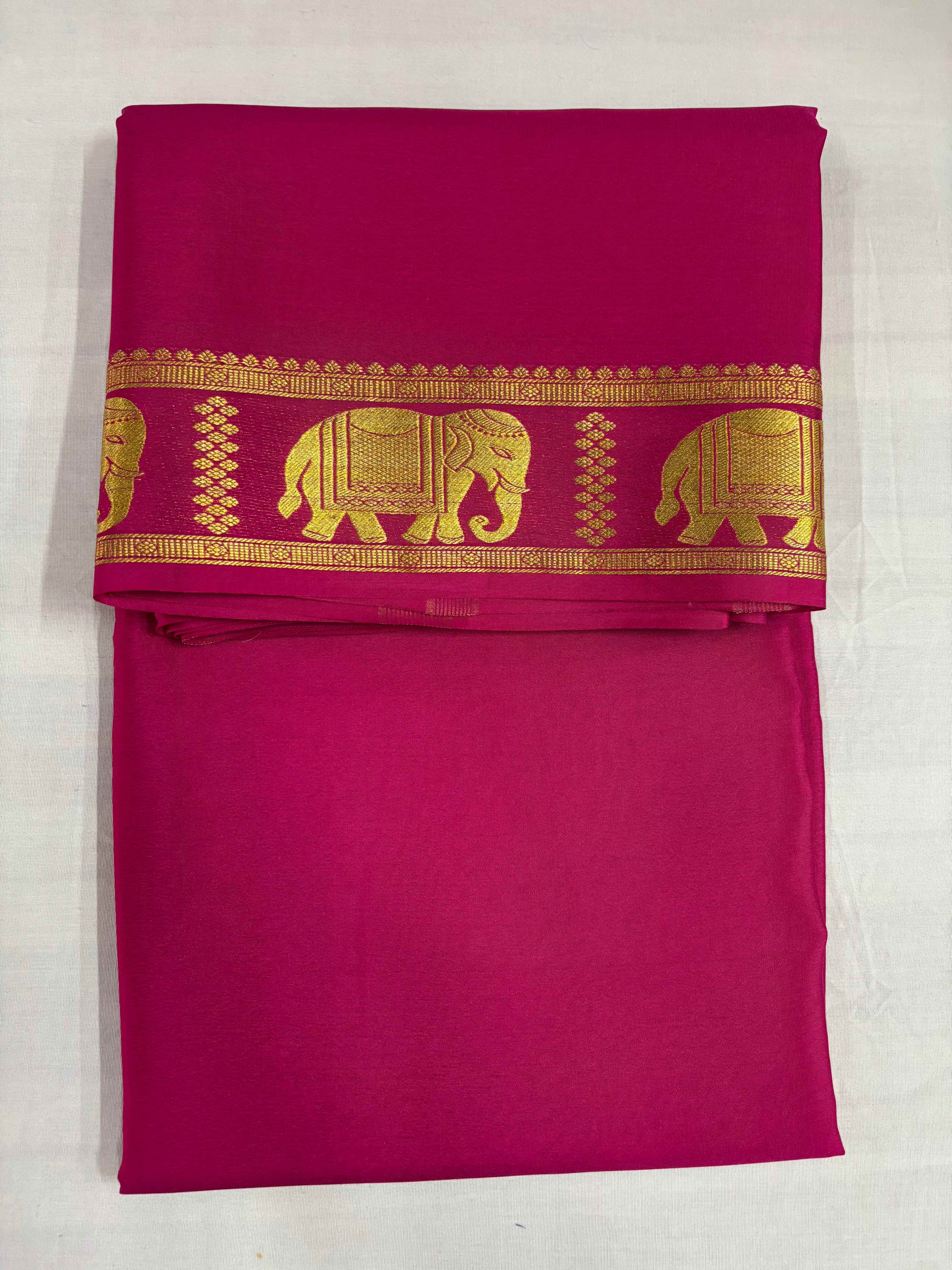 (Limited Exclusive) 100 GSM Elephant Borders, Pure Mysore Silk Sarees , Self Colours