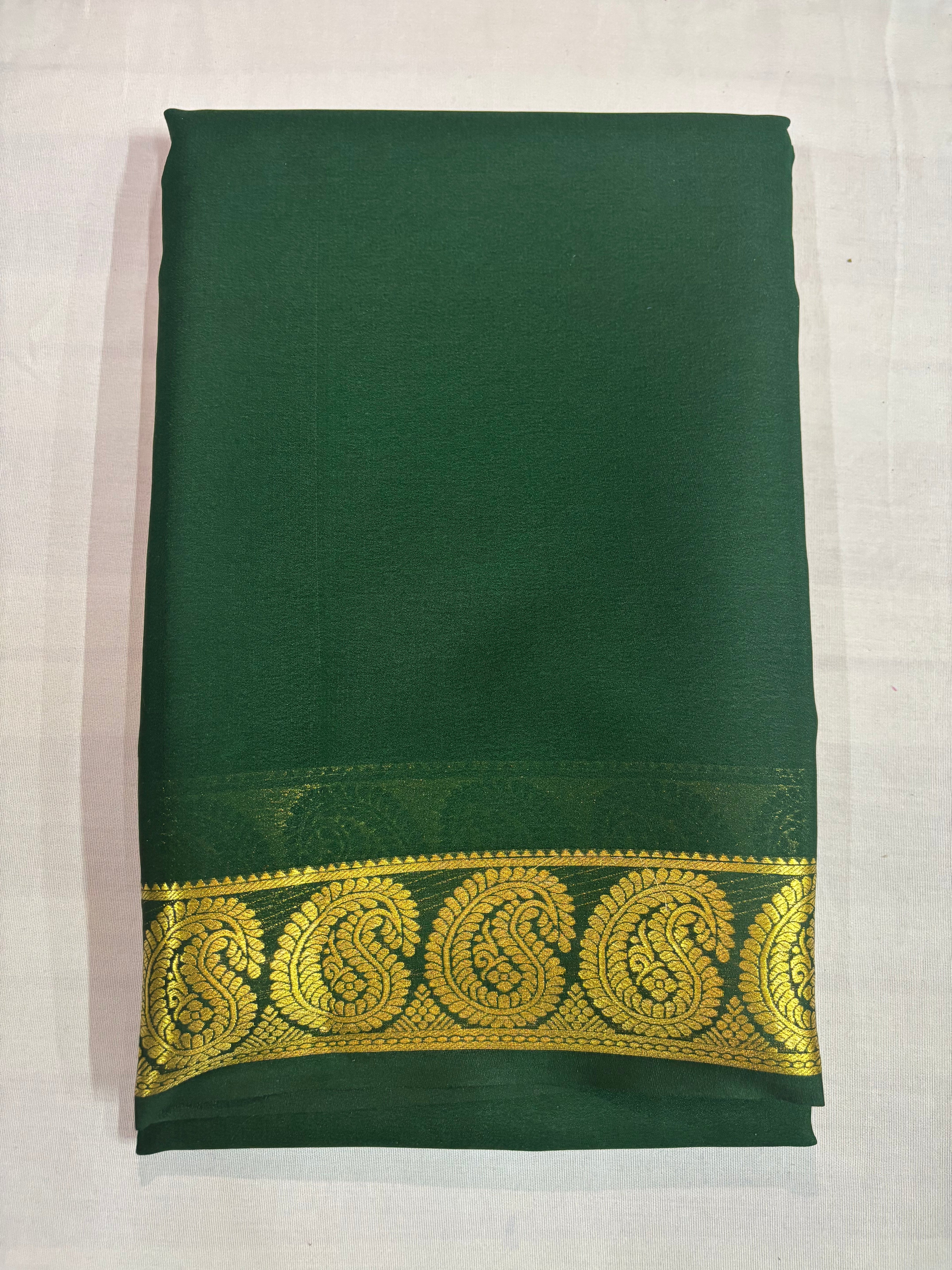 65 GSM Pure Mysore Silk Mango Border- Self Colour
