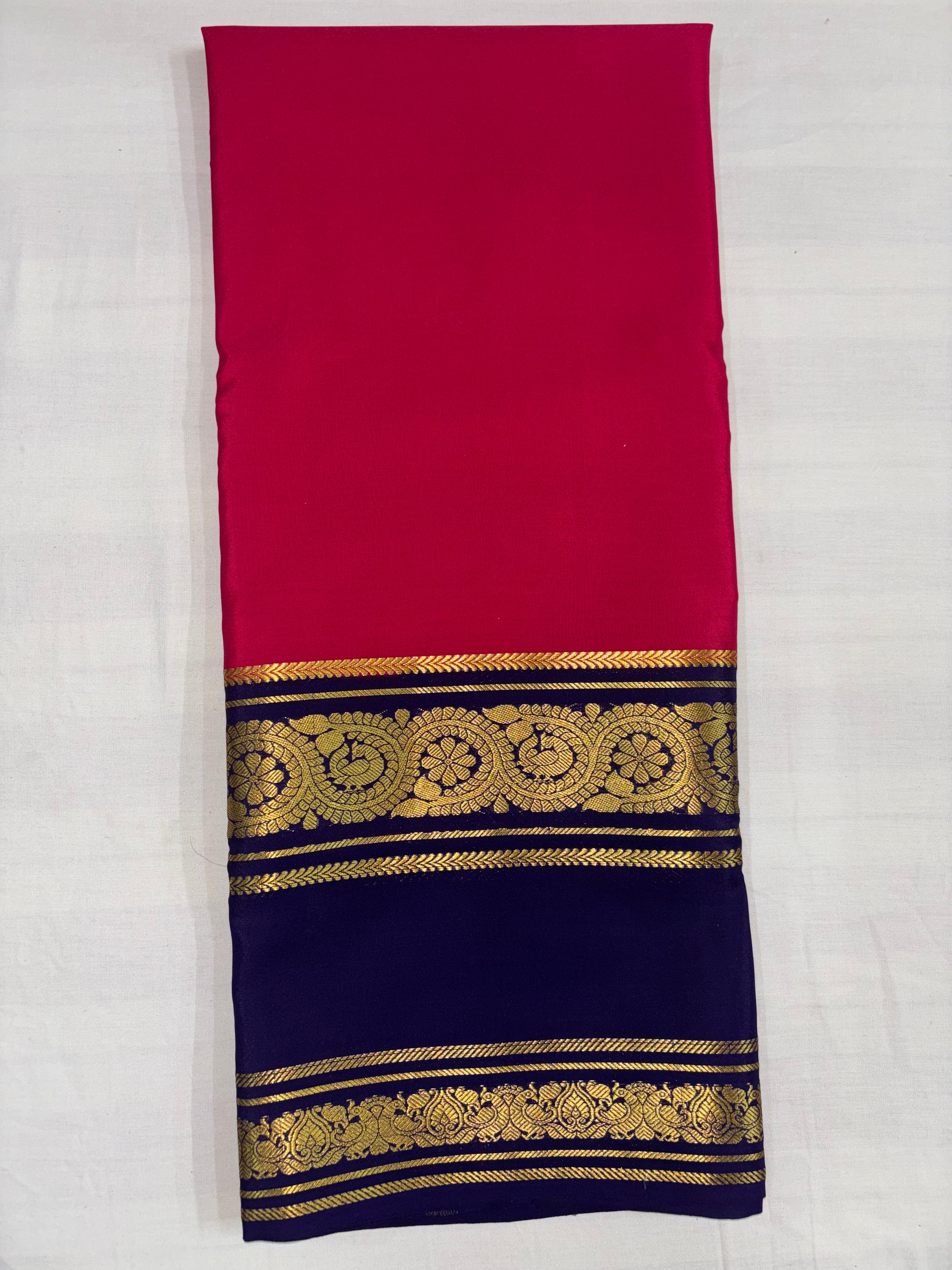 100 Grams Crepe Pure Mysore Silk, Benttex Double Border And Contrast Colours