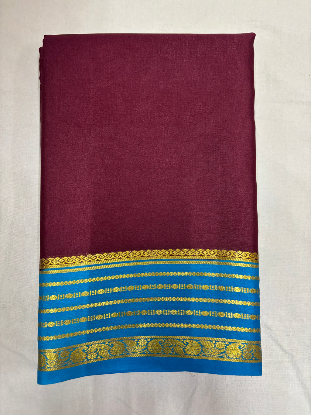 65 GSM Pure Mysore Silk Saree , Lines Border with Contrast Colour