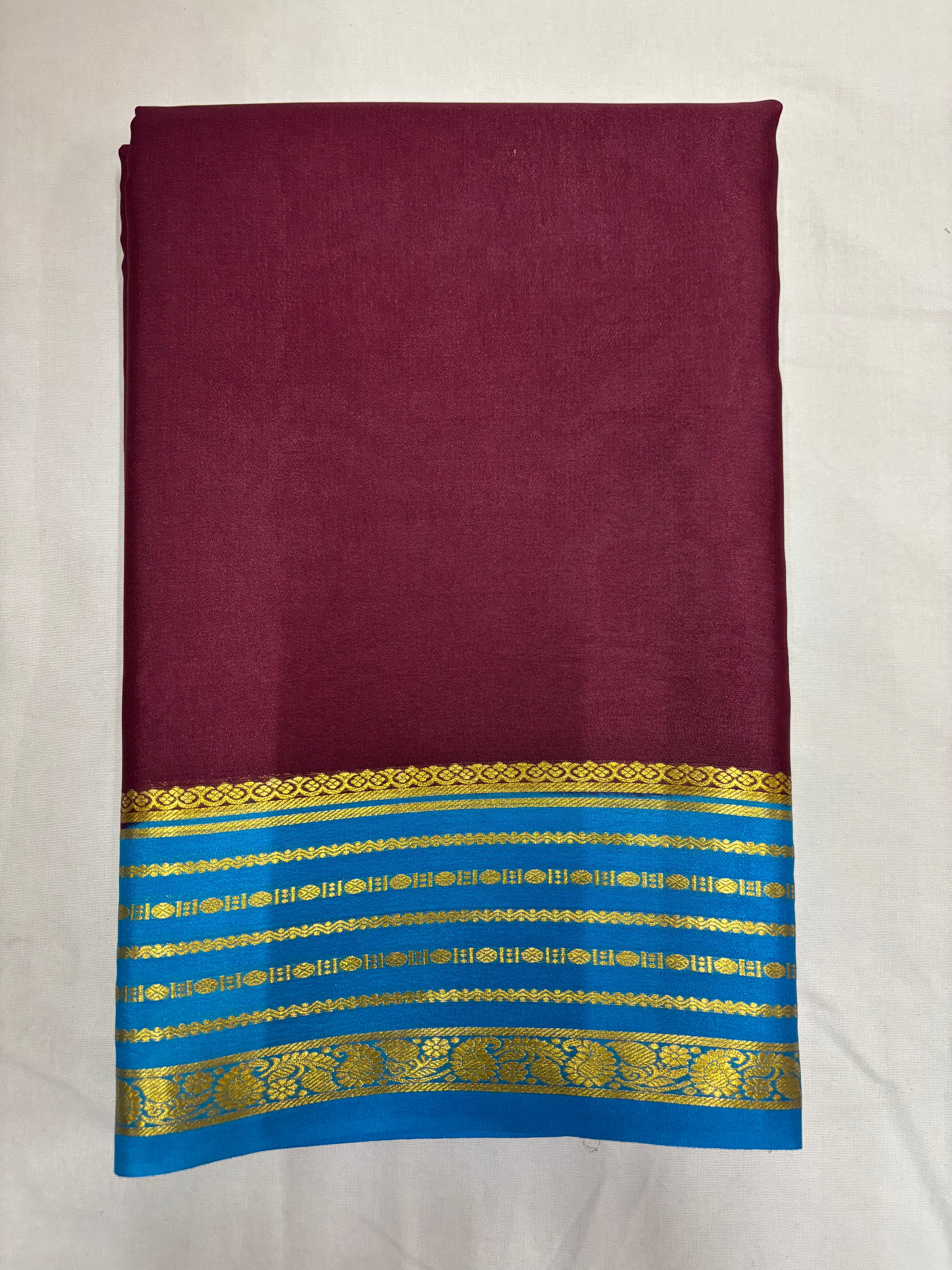 65 GSM Pure Mysore Silk Saree , Lines Border with Contrast Colour