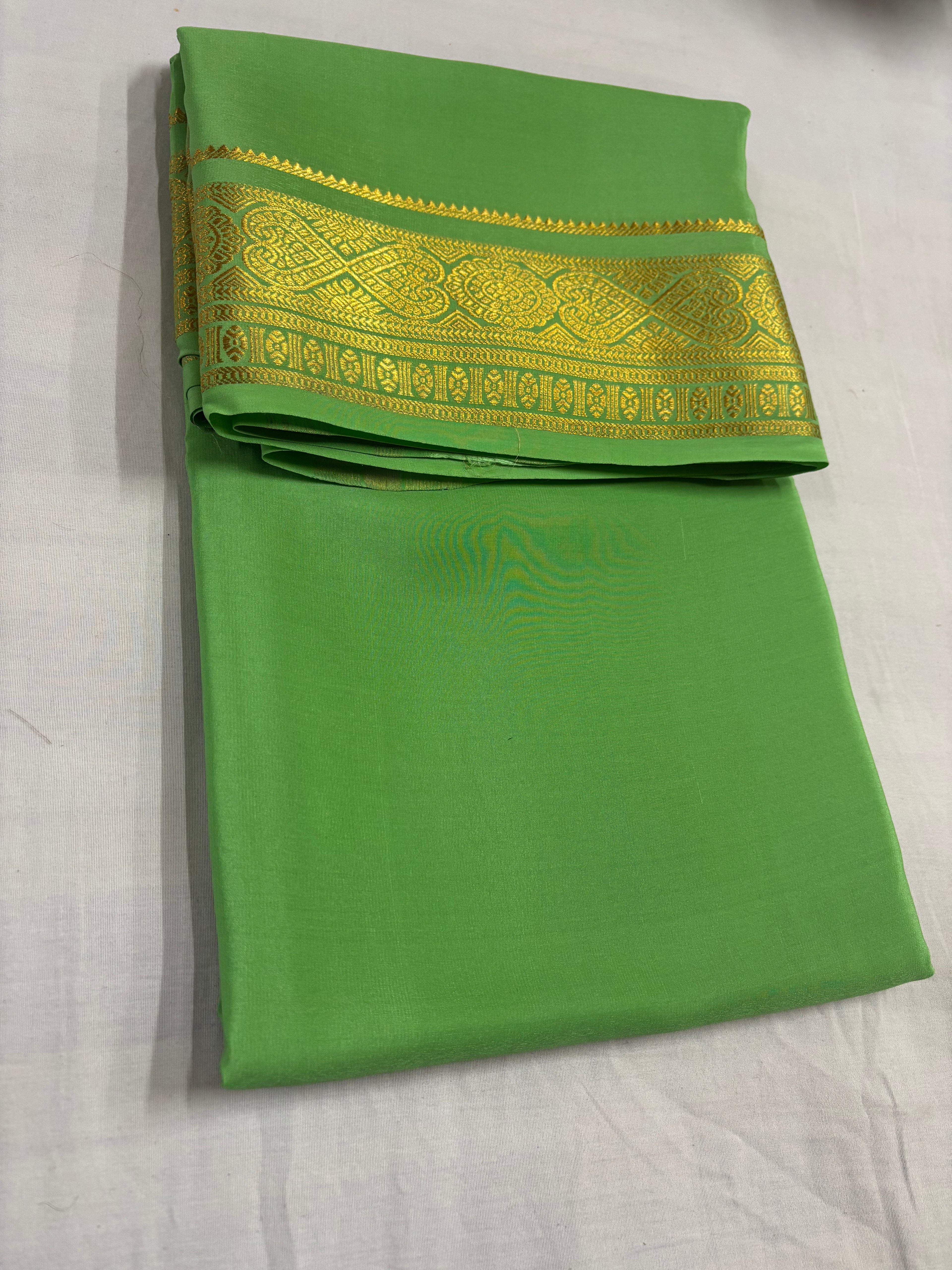 100 GSM Pure Mysore Silk Self Colour With 3-Inch Border Light Green Colour Saree