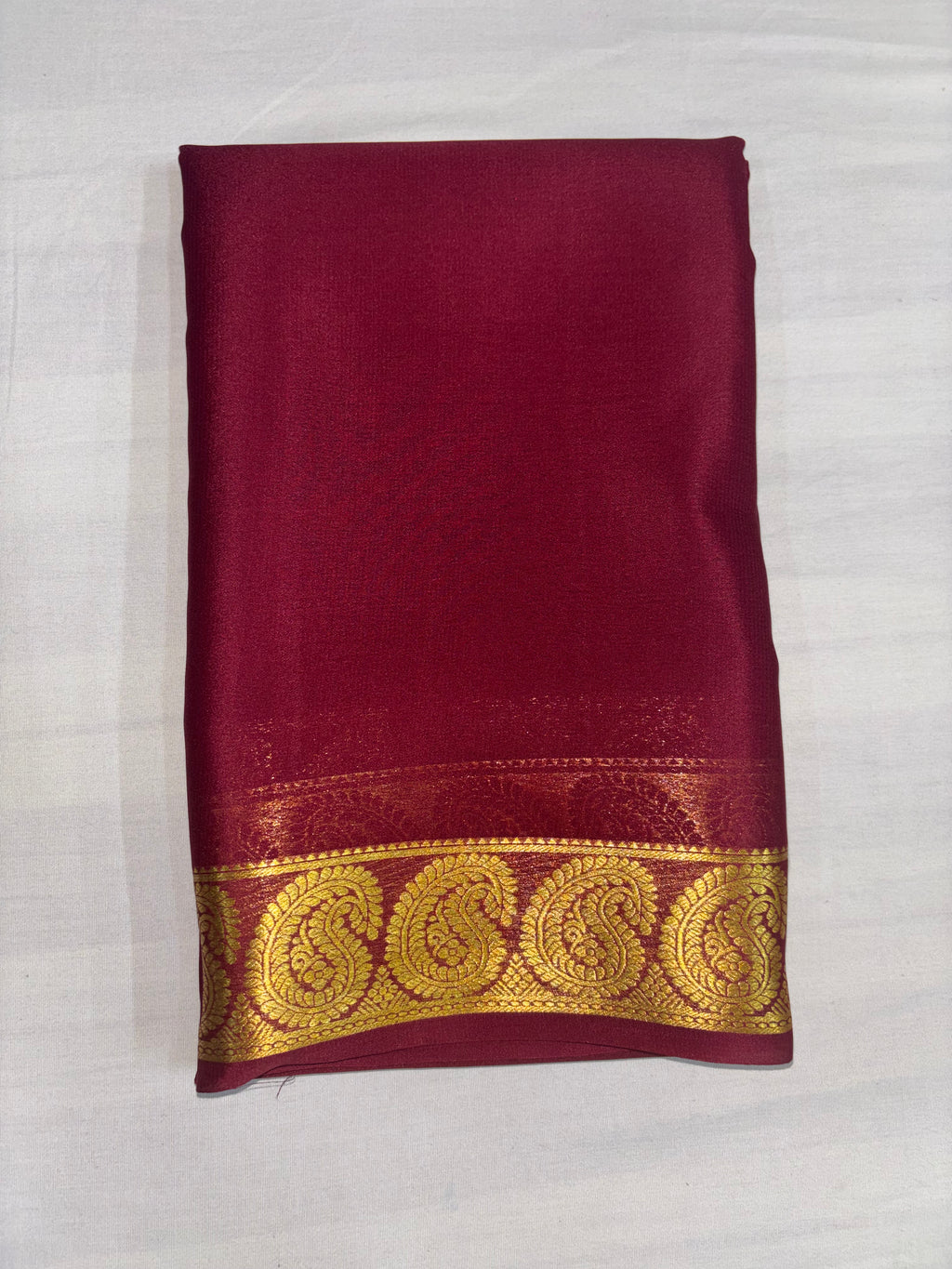 65 GSM Pure Mysore Silk Saree , Mango Border- Self Colour
