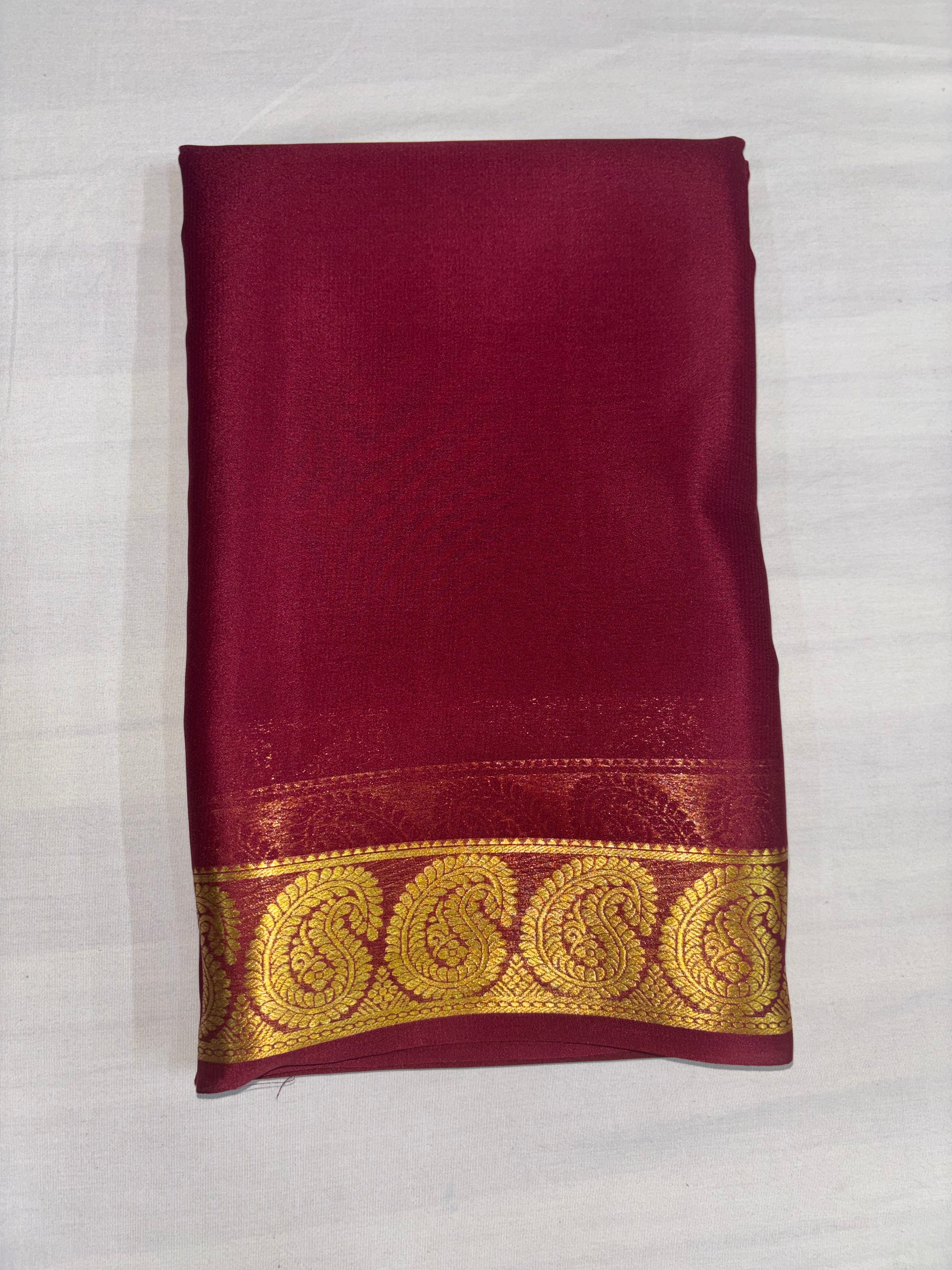 65 GSM Pure Mysore Silk Saree , Mango Border- Self Colour