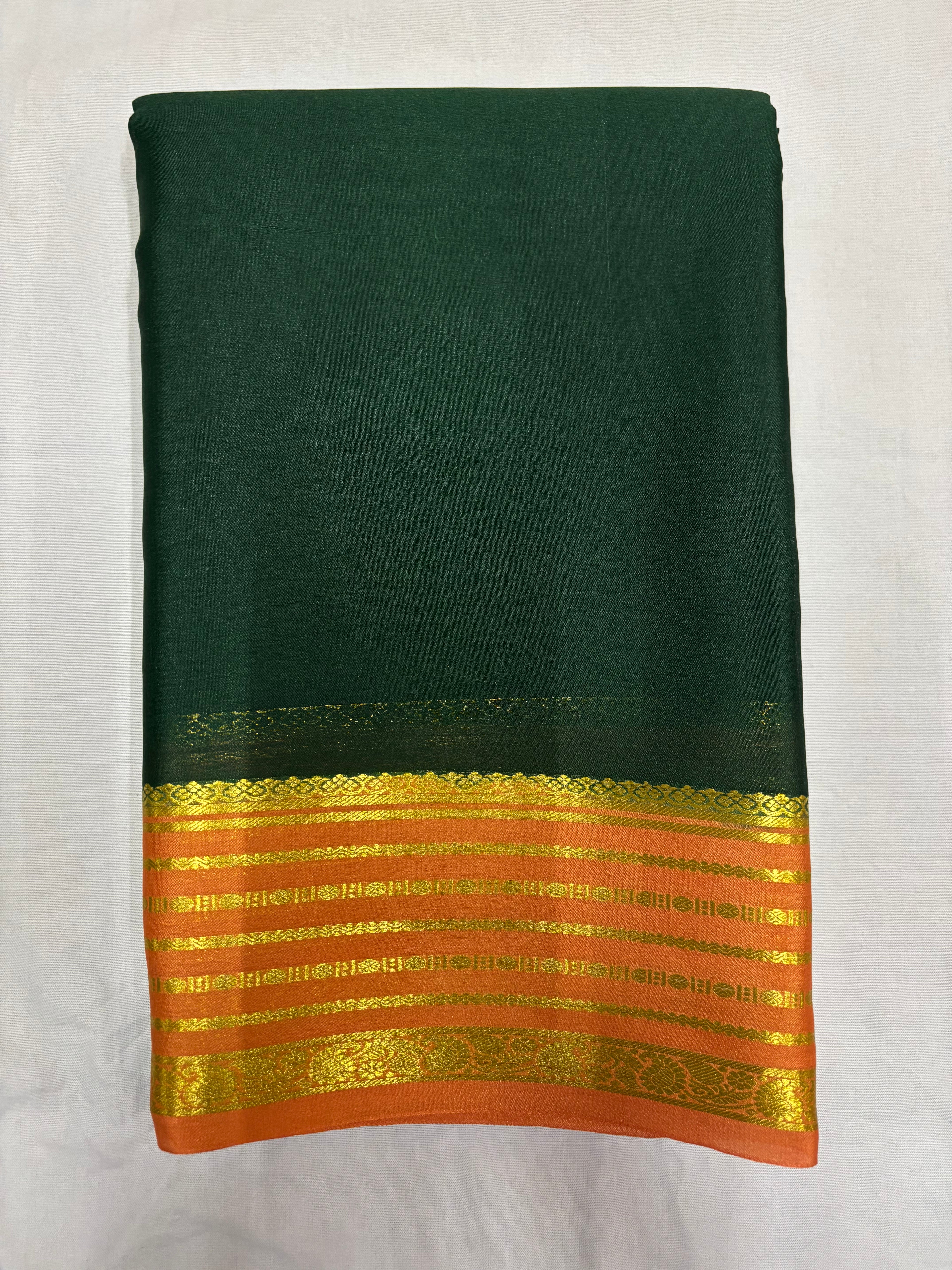 65 GSM Pure Mysore Silk Saree , Lines Border with Contrast Colour