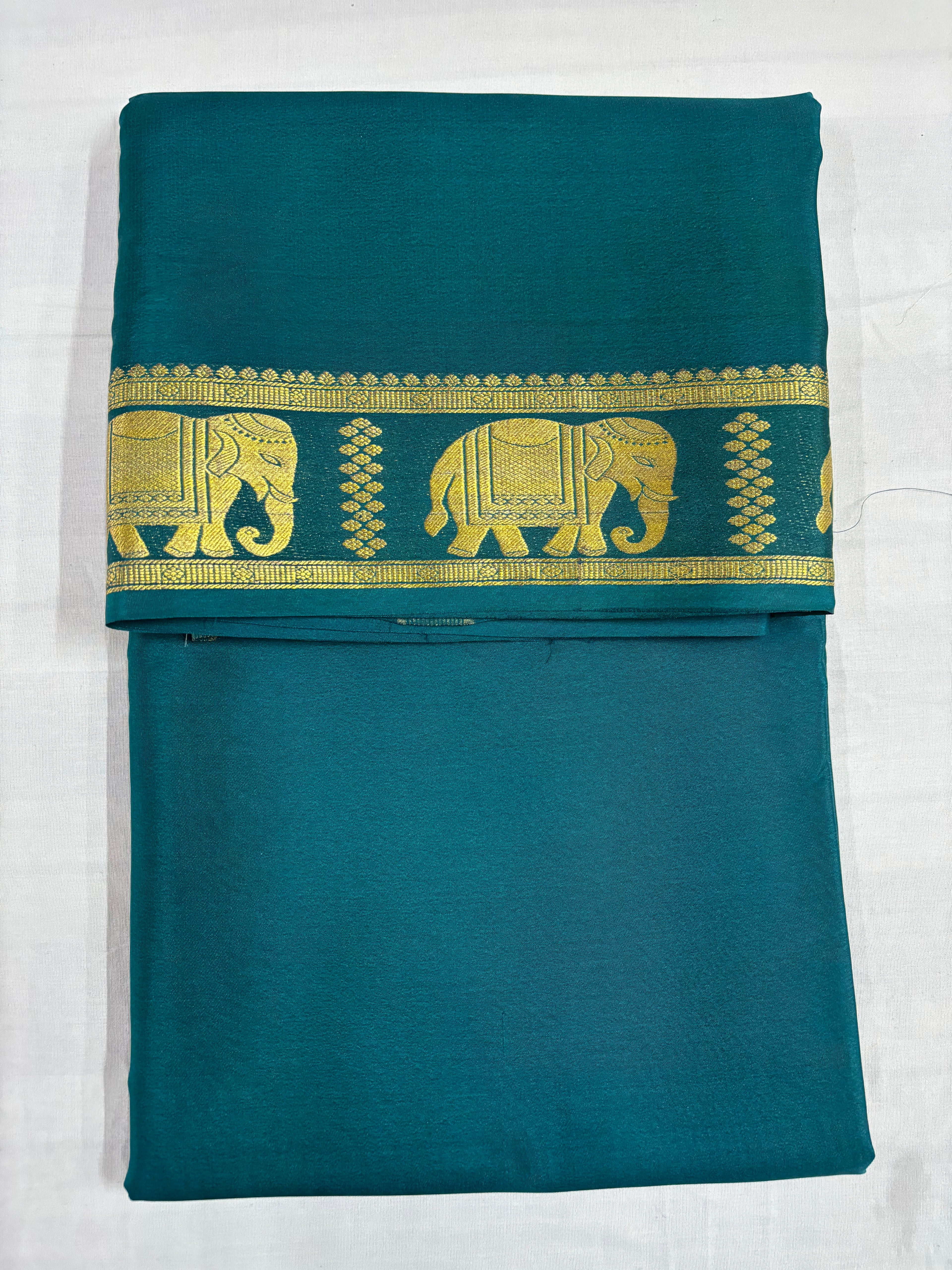 (Limited Exclusive) 90 GSM Pure Mysore Silk Saree, Ananda Self-Colour Elephant Border