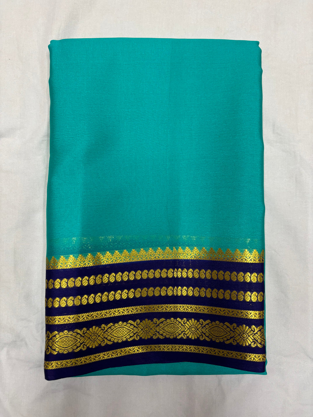 65 GSM Pure Mysore Silk Saree , Lines Border with Contrast Colour