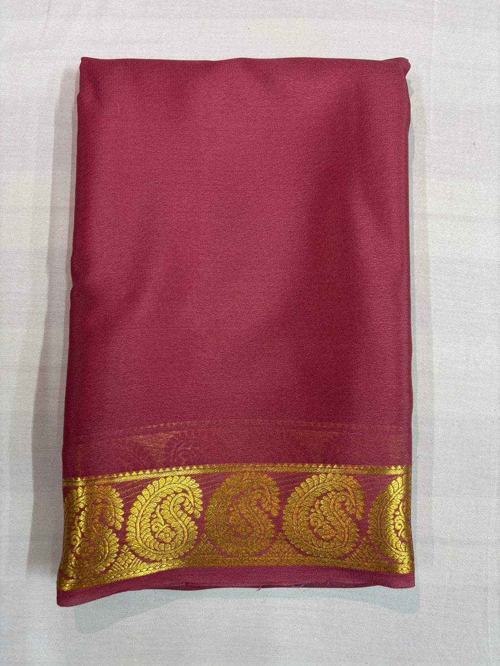 65 GSM Pure Mysore Silk Saree , Mango Border- Dark Magenta Self Colour