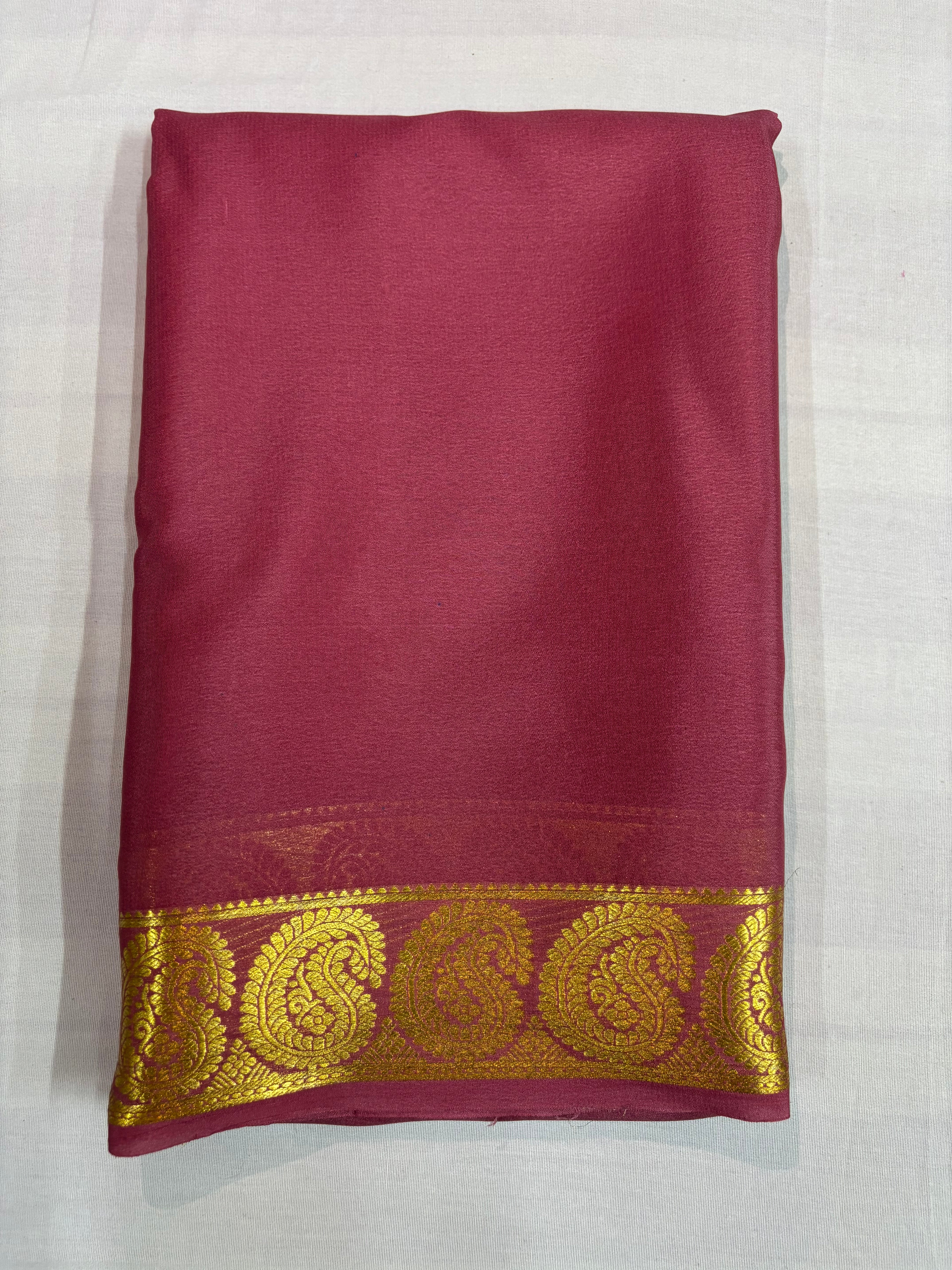 65 GSM Pure Mysore Silk Saree , Mango Border- Dark Magenta Self Colour