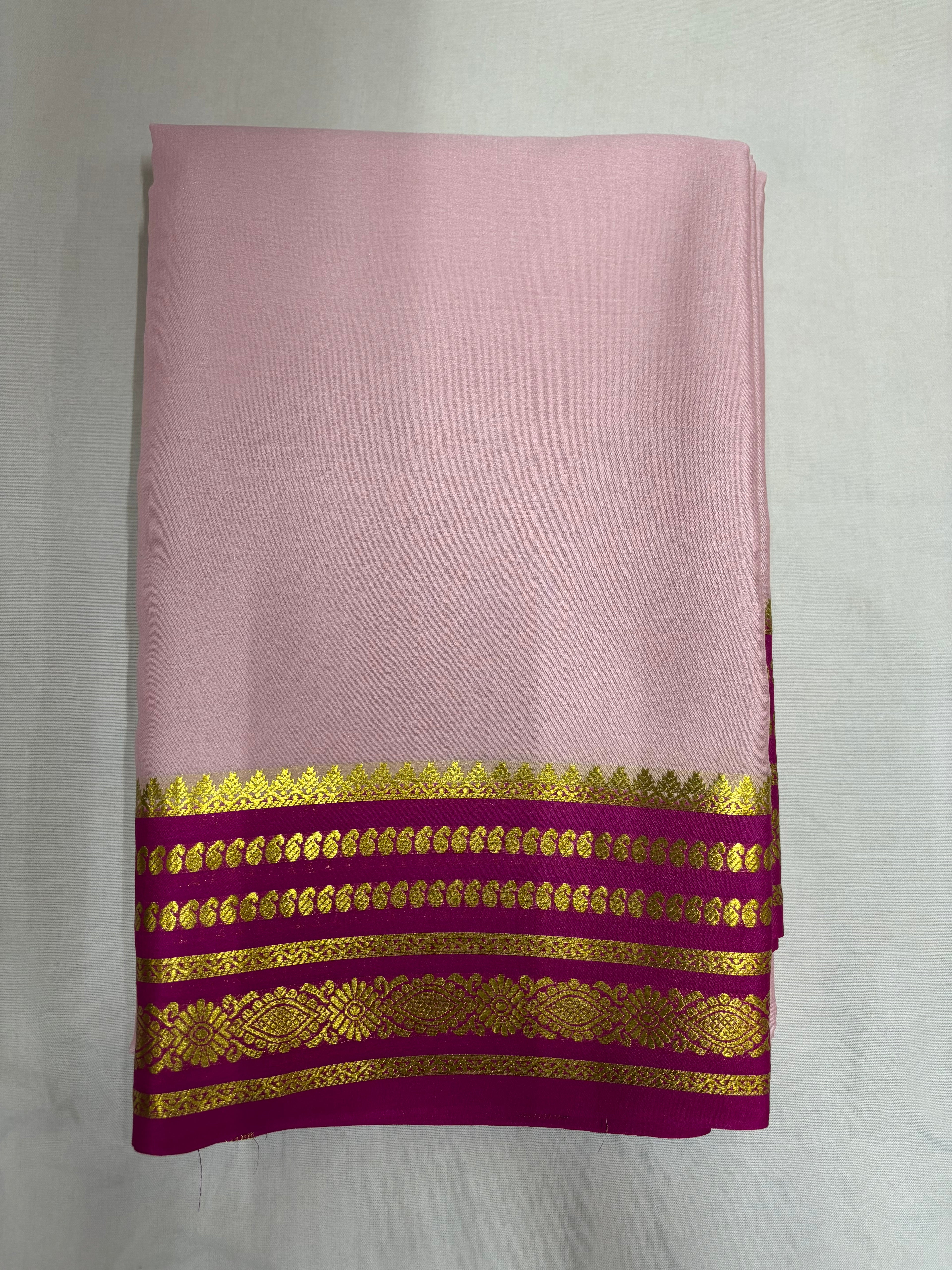 65 GSM Pure Mysore Silk Saree , Lines Border with Contrast Colour