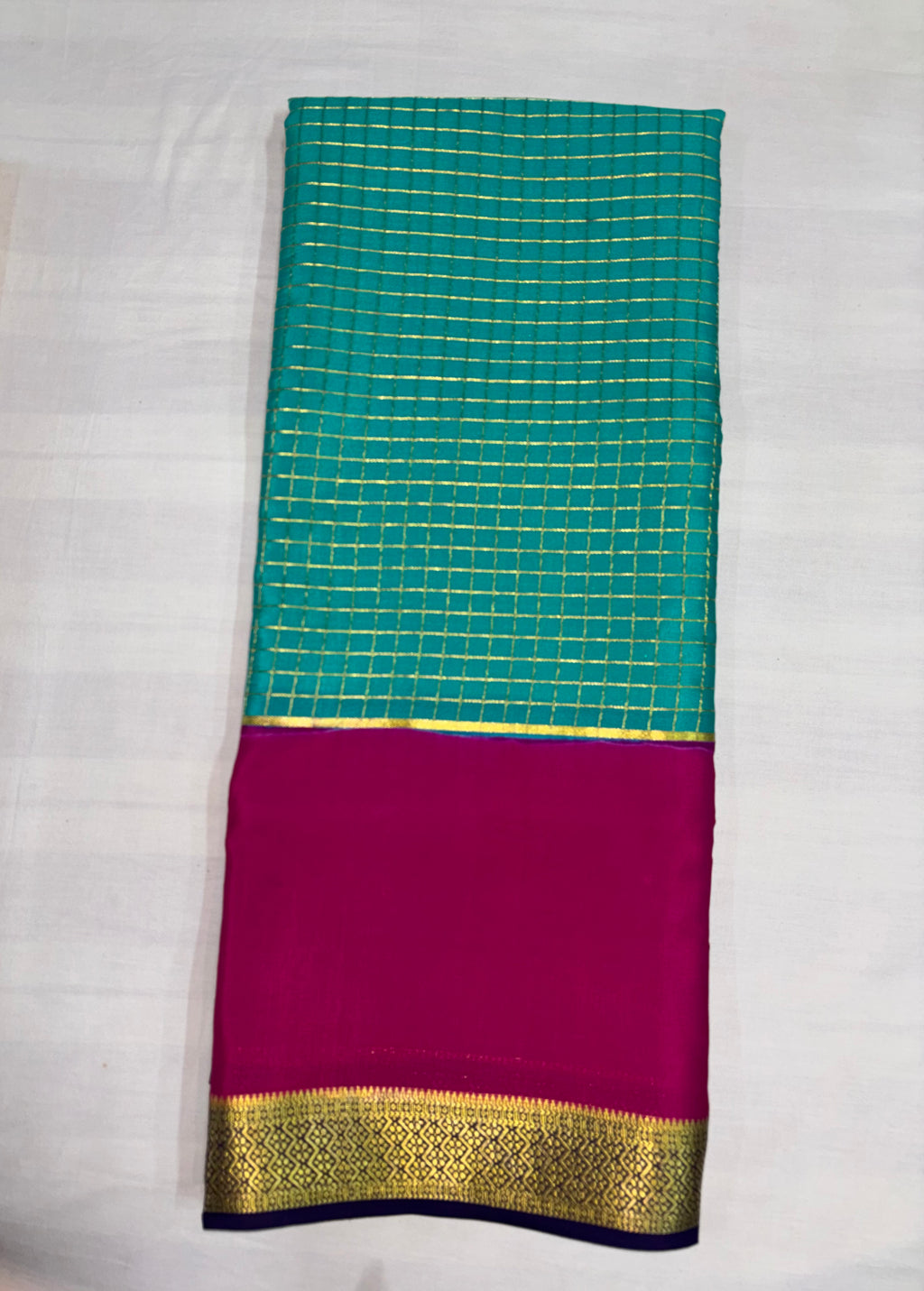 100 GSM 3D Pure Mysore Silk Saree ,Ananda,Pink and Navy Blue