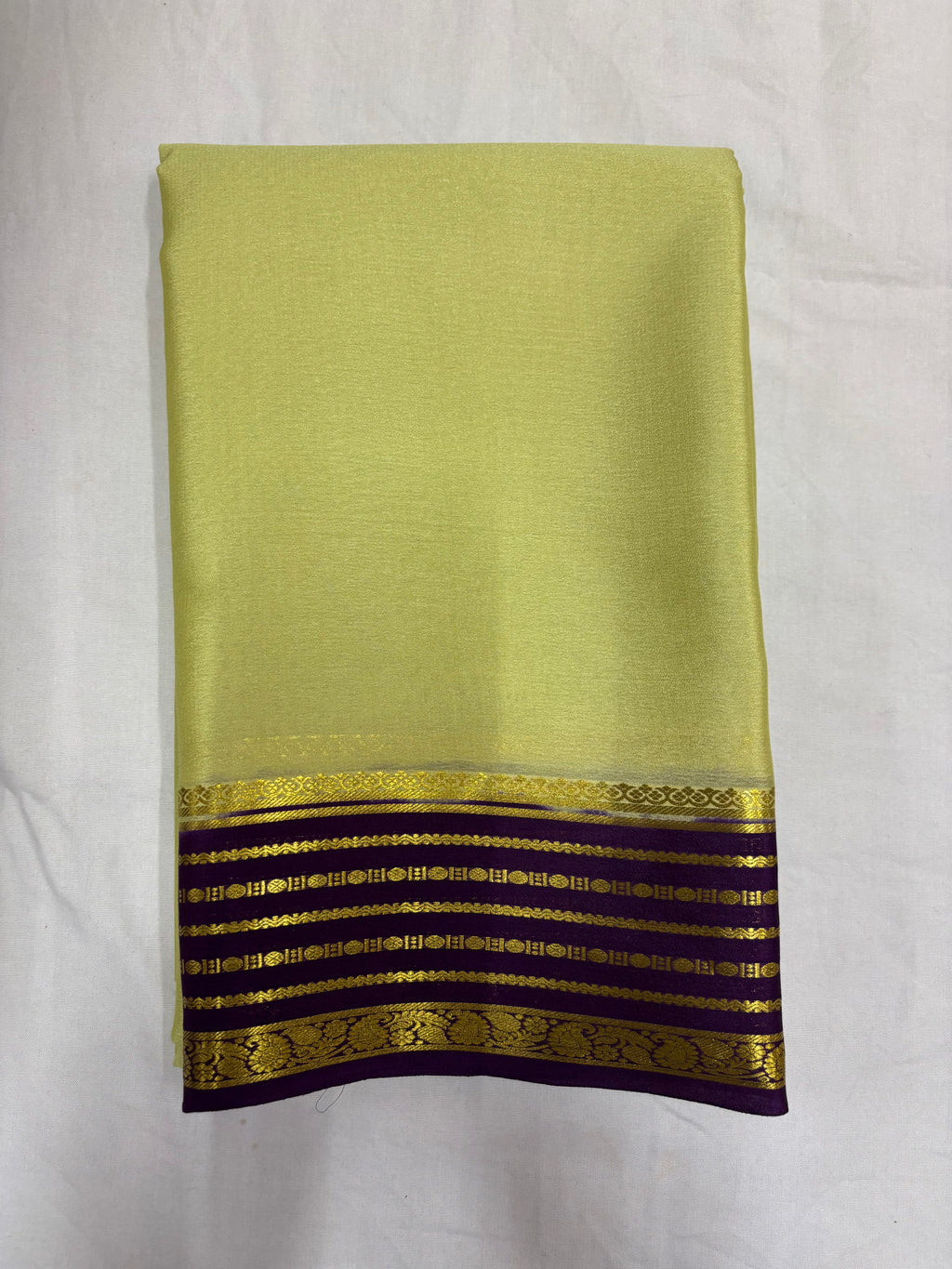 65 GSM Pure Mysore Silk Saree , Lines Border with Contrast Colour