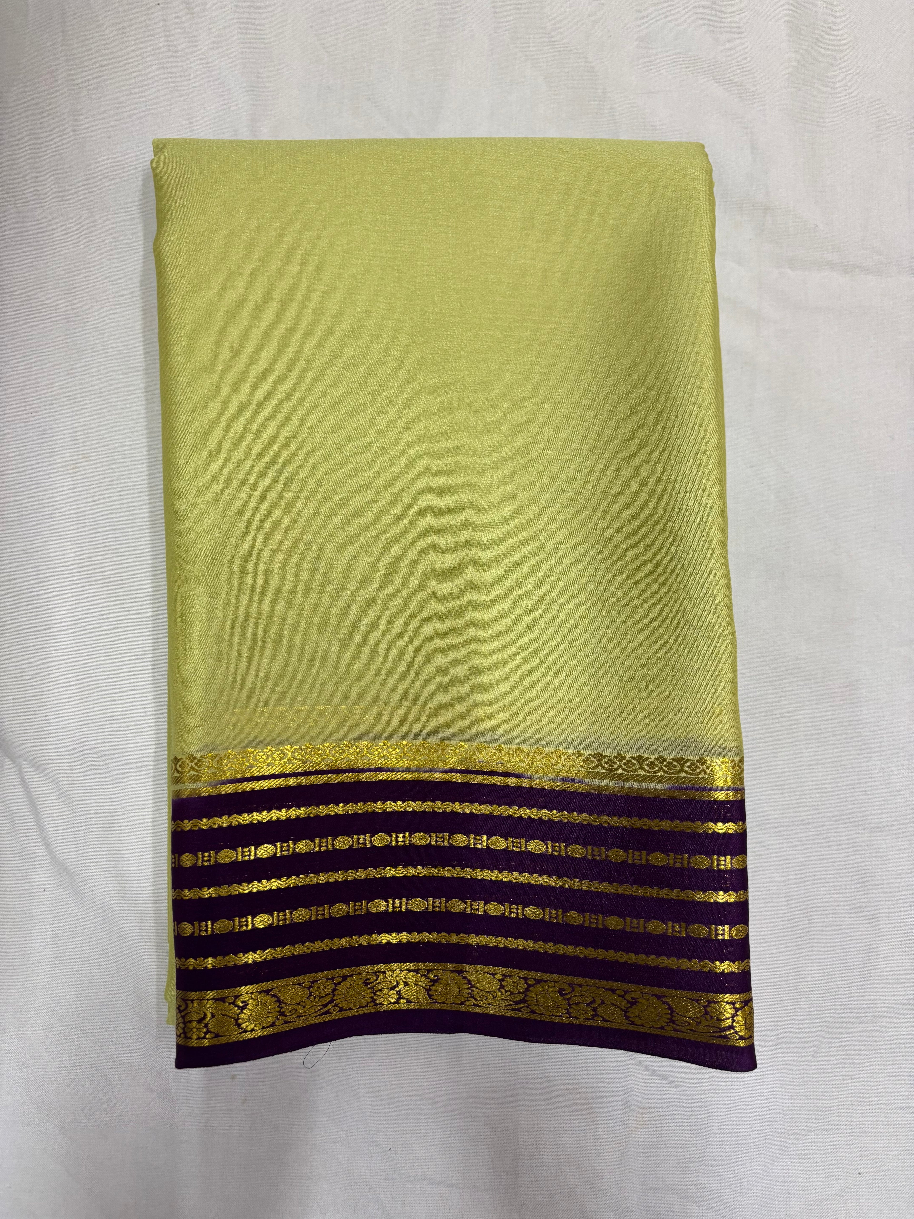 65 GSM Pure Mysore Silk Saree , Lines Border with Contrast Colour