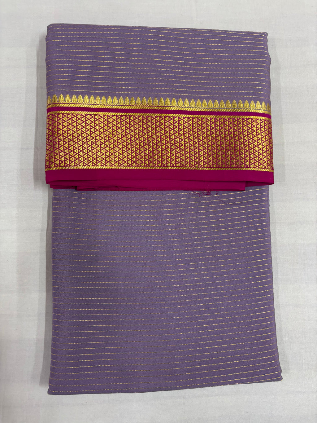 100 GSM Pure Mysore Silk Lavender Colour Saree, Jari Salari With Contrast Gatti Border