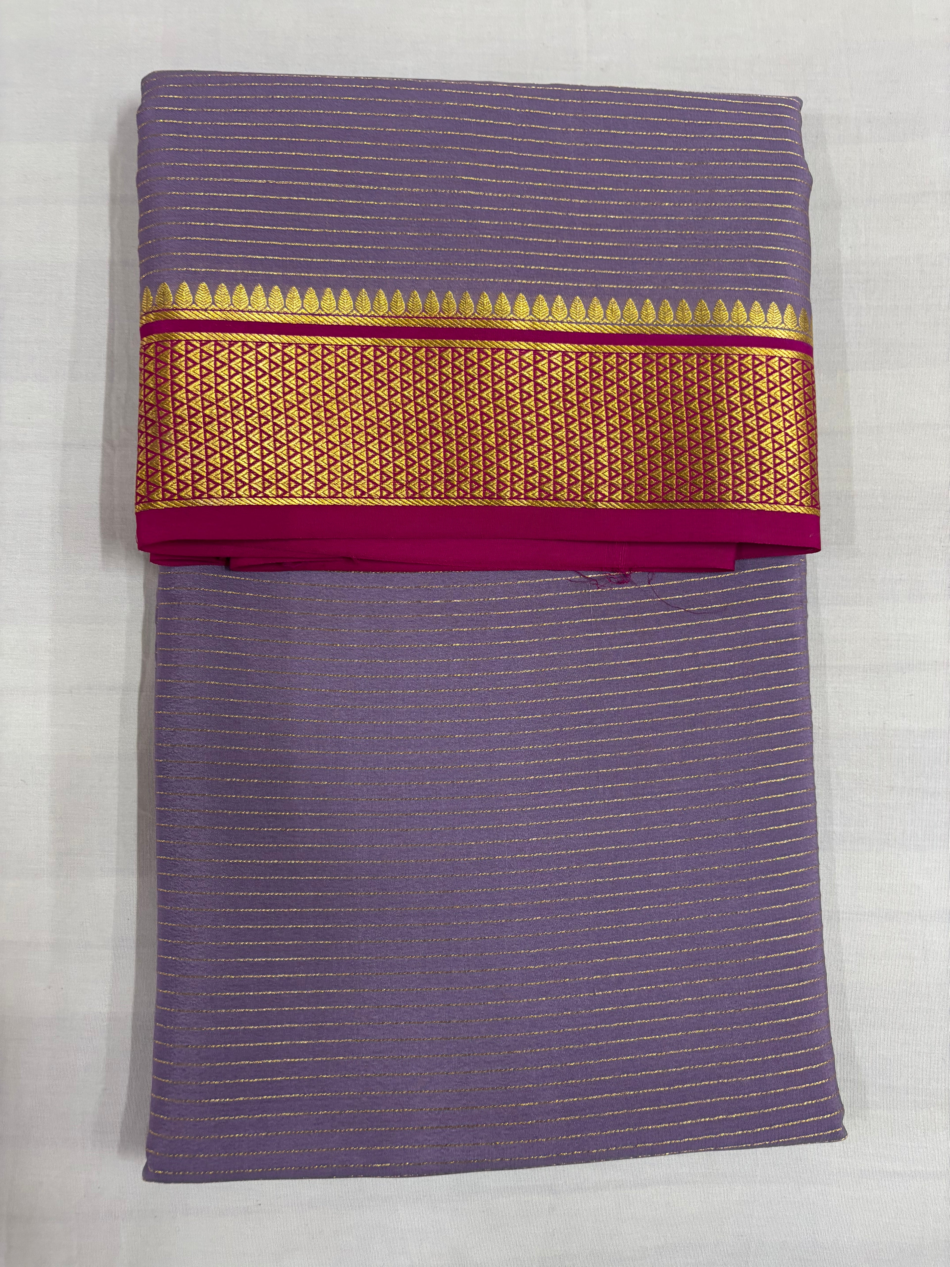 100 GSM Pure Mysore Silk Lavender Colour Saree, Jari Salari With Contrast Gatti Border