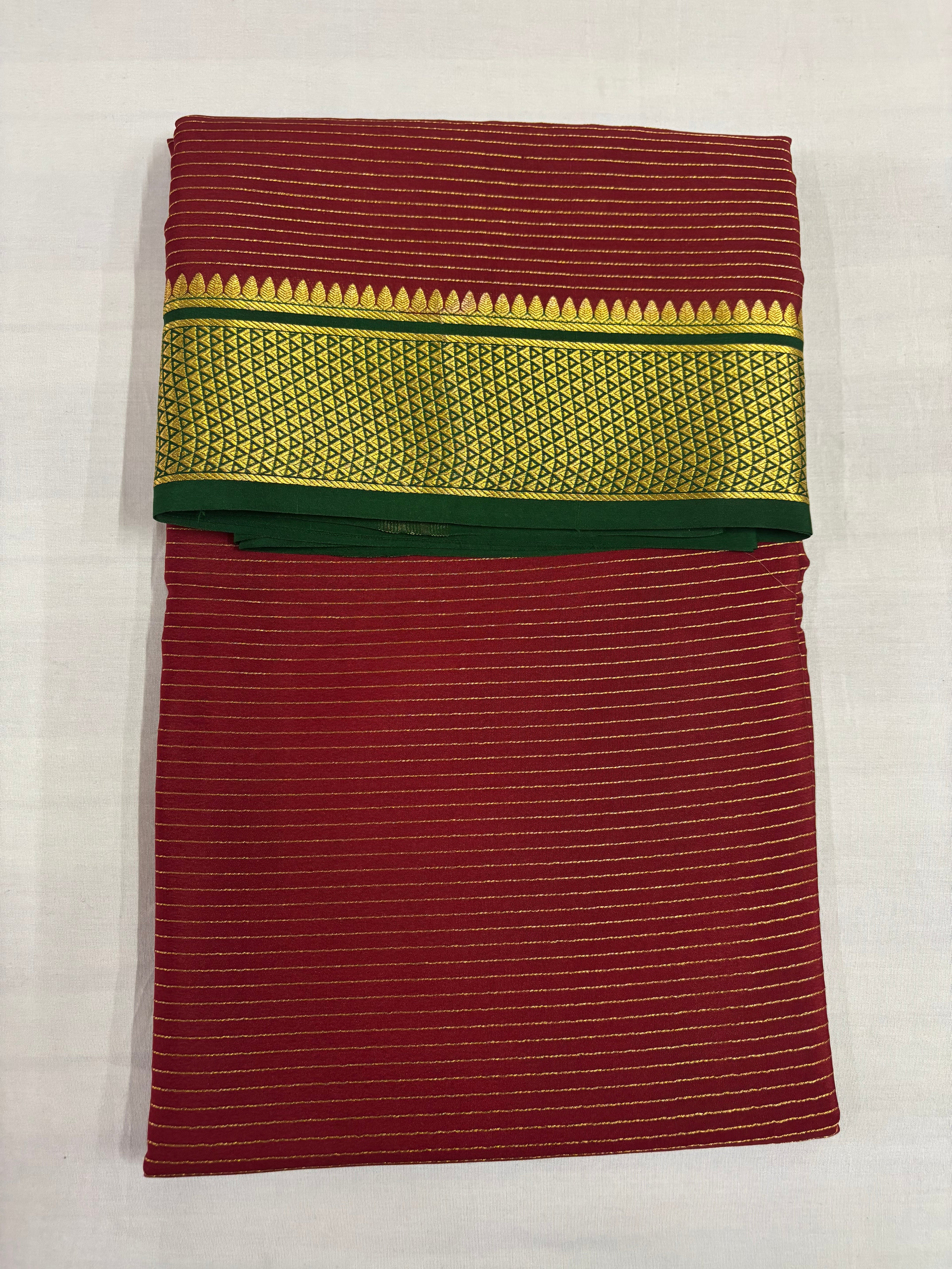100 GSM Pure Mysore Silk Maroon Colour Saree, Jari Salari With Contrast Gatti Border
