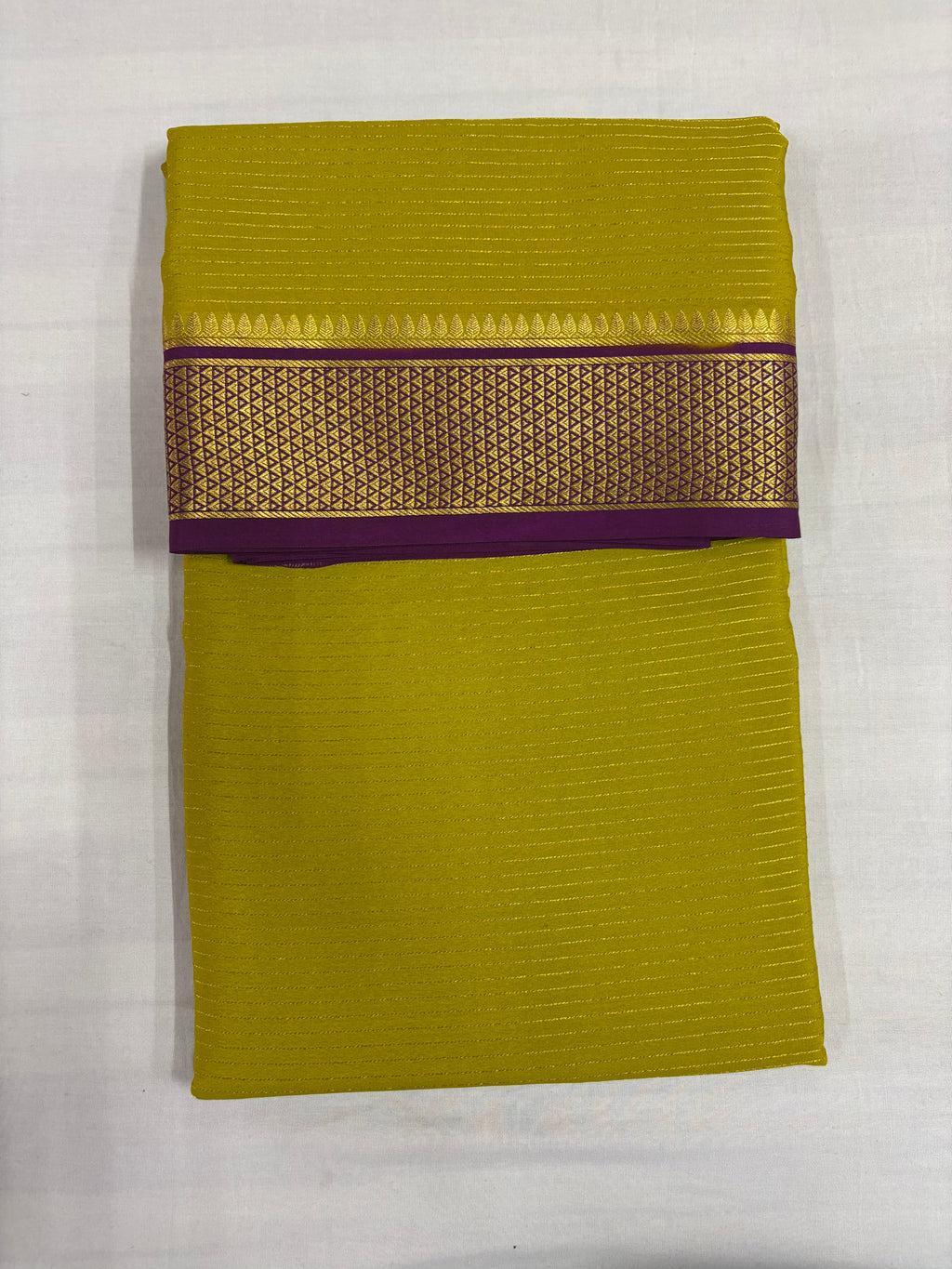 100 GSM Pure Mysore Silk Mustard Colour Saree, Jari Salari With Contrast Gatti Border