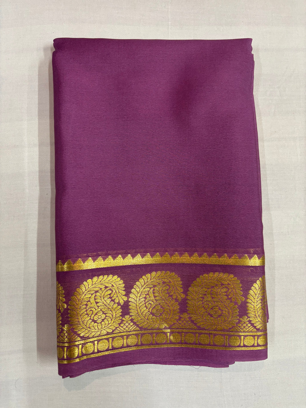 65 GSM Pure Mysore Silk Saree , Mango Border- Magenta Self Colour