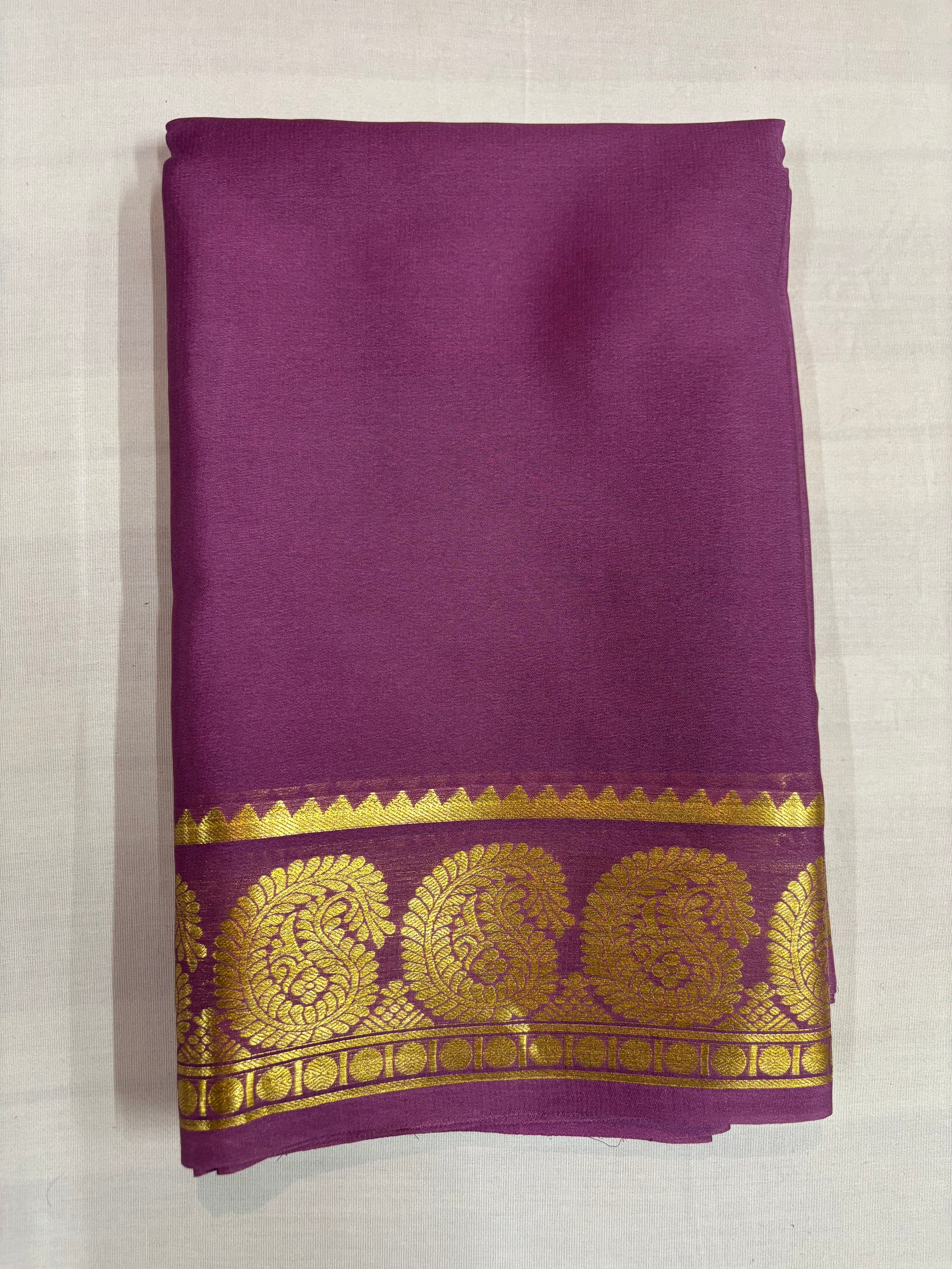 65 GSM Pure Mysore Silk Saree , Mango Border- Magenta Self Colour