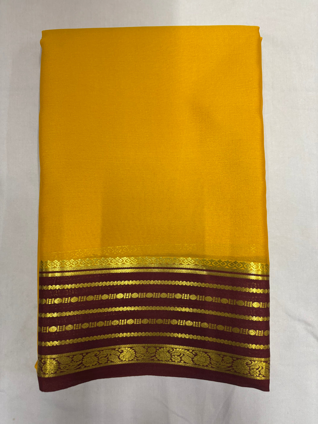 65 GSM Pure Mysore Silk Saree , Lines Border with Contrast Colour