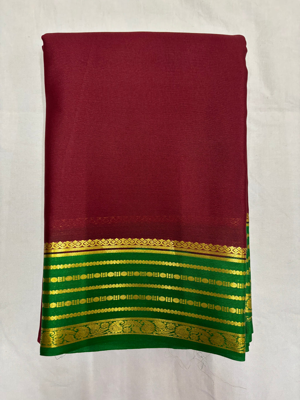65 GSM Pure Mysore Silk Saree , Lines Border with Contrast Colour