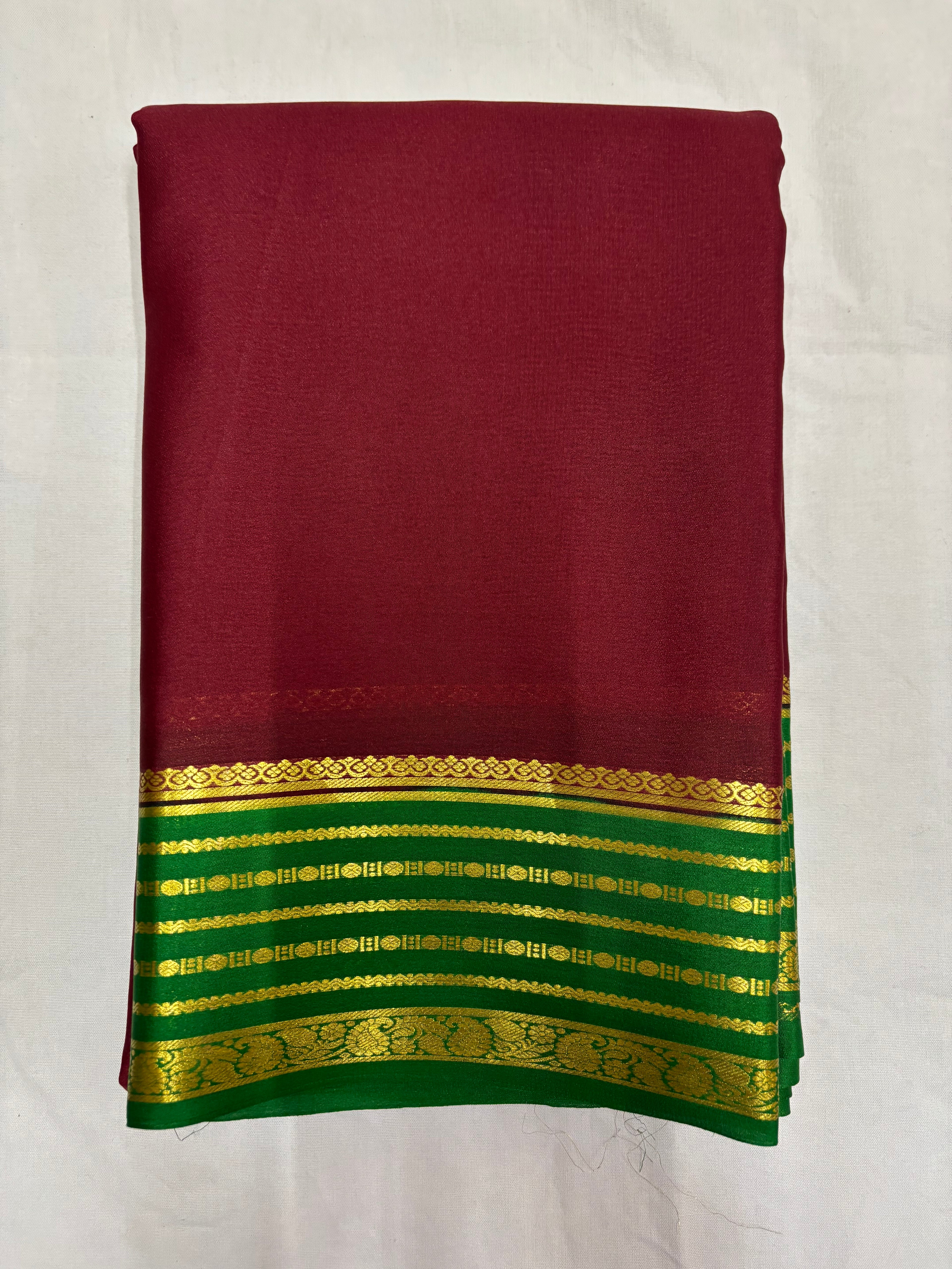 65 GSM Pure Mysore Silk Saree , Lines Border with Contrast Colour