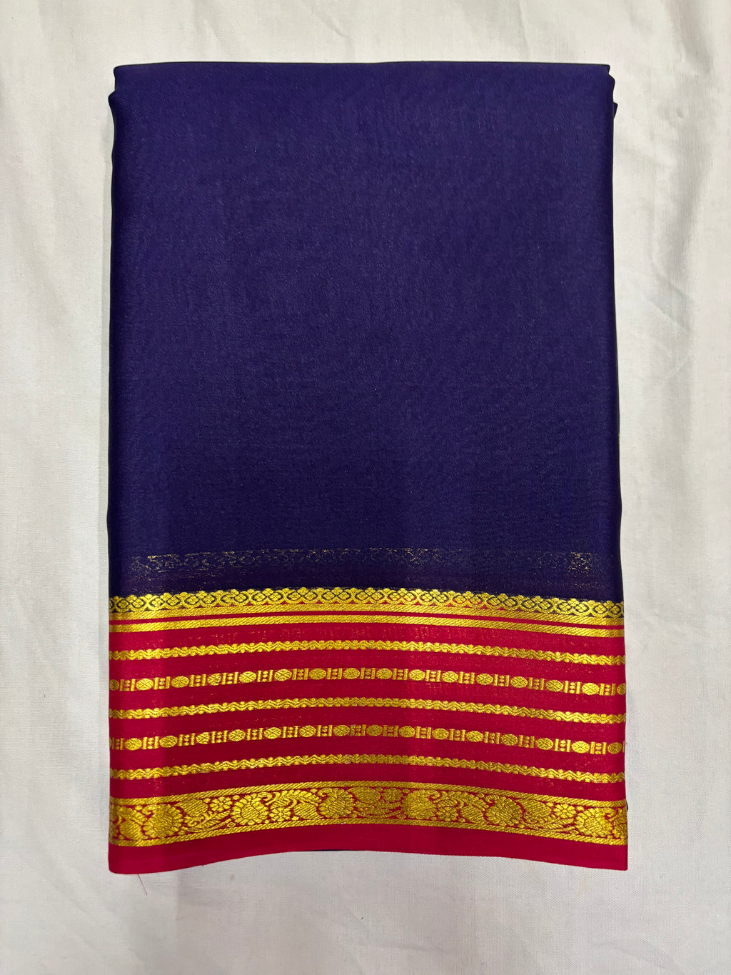 65 GSM Pure Mysore Silk Saree , Lines Border with Contrast Colour