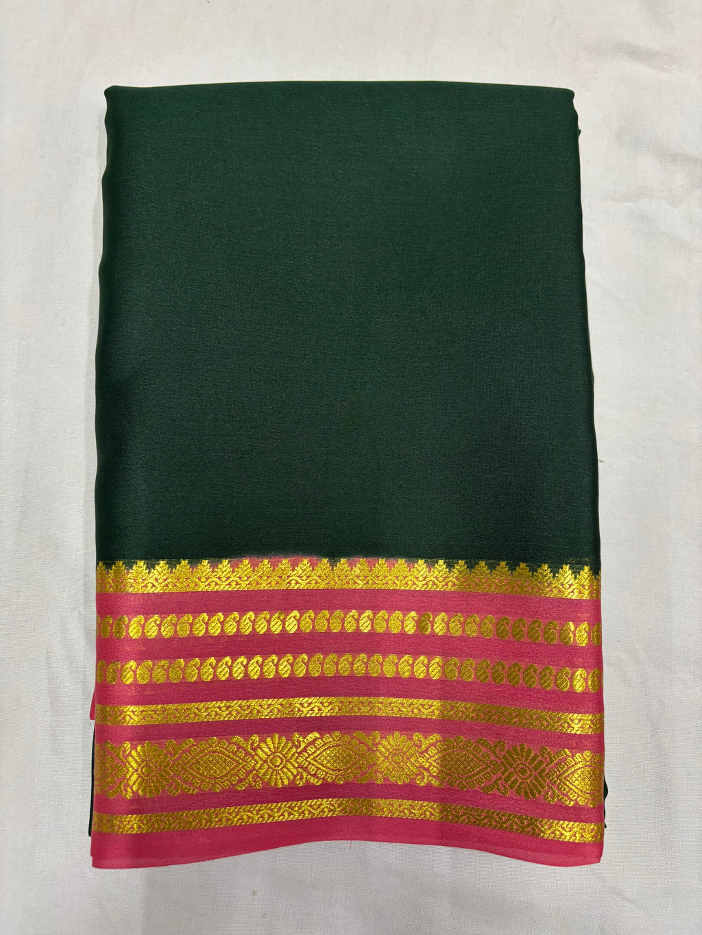 65 GSM Pure Mysore Silk Saree , Lines Border with Contrast Colour