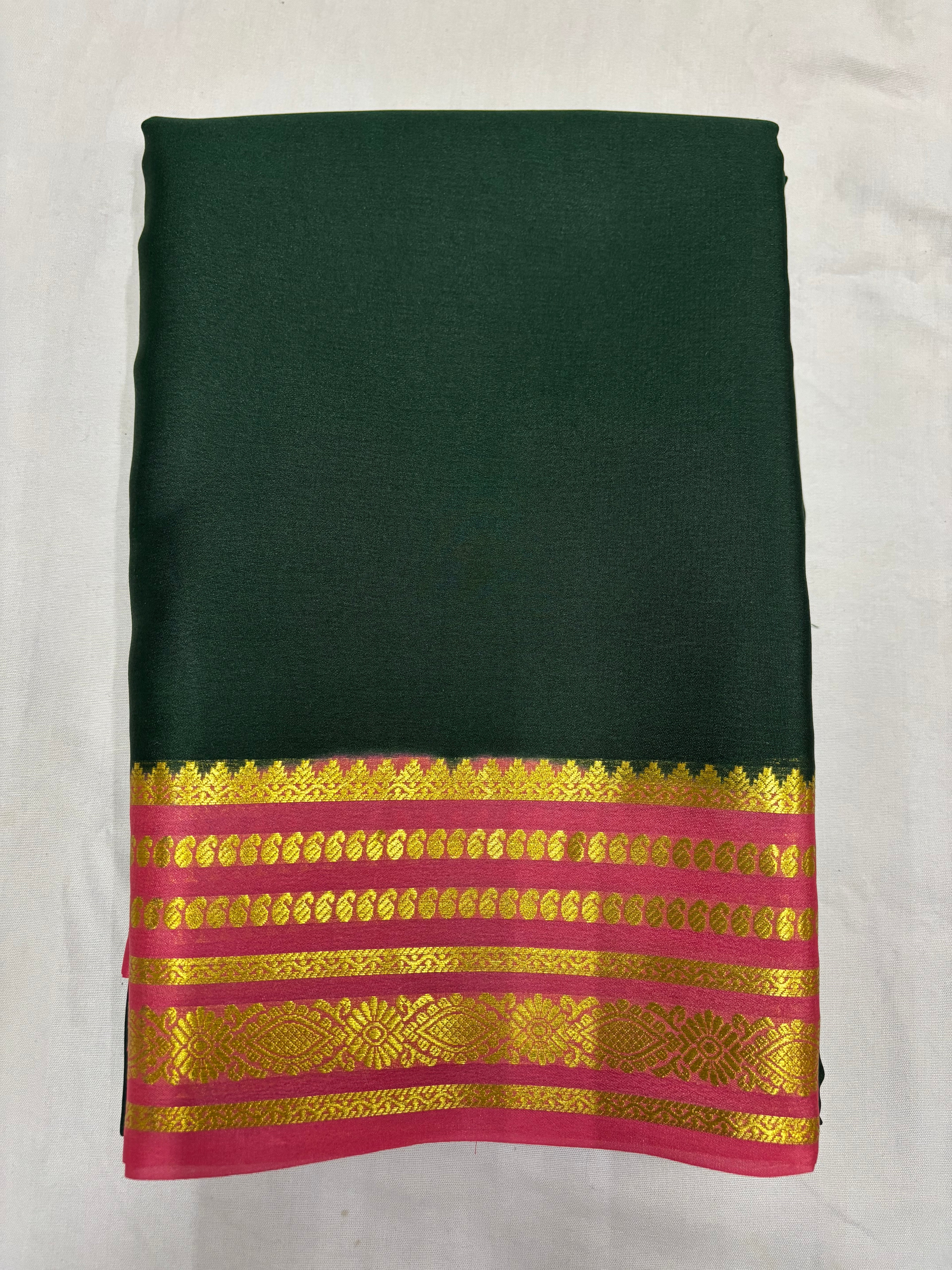 65 GSM Pure Mysore Silk Saree , Lines Border with Contrast Colour