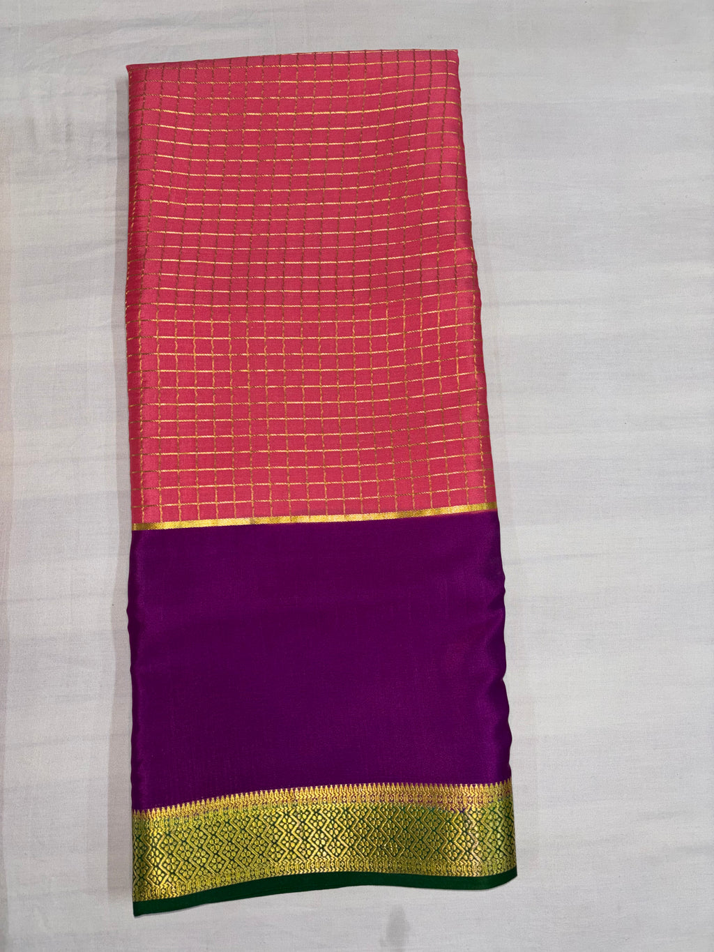100 GSM 3D Pure Mysore Silk Saree ,Pink ,Purple and Bottle Green