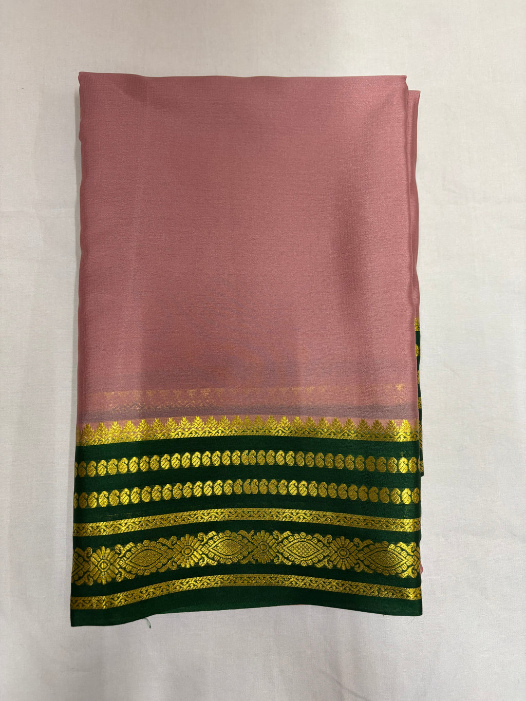 65 GSM Pure Mysore Silk Saree , Lines Border with Contrast Colour