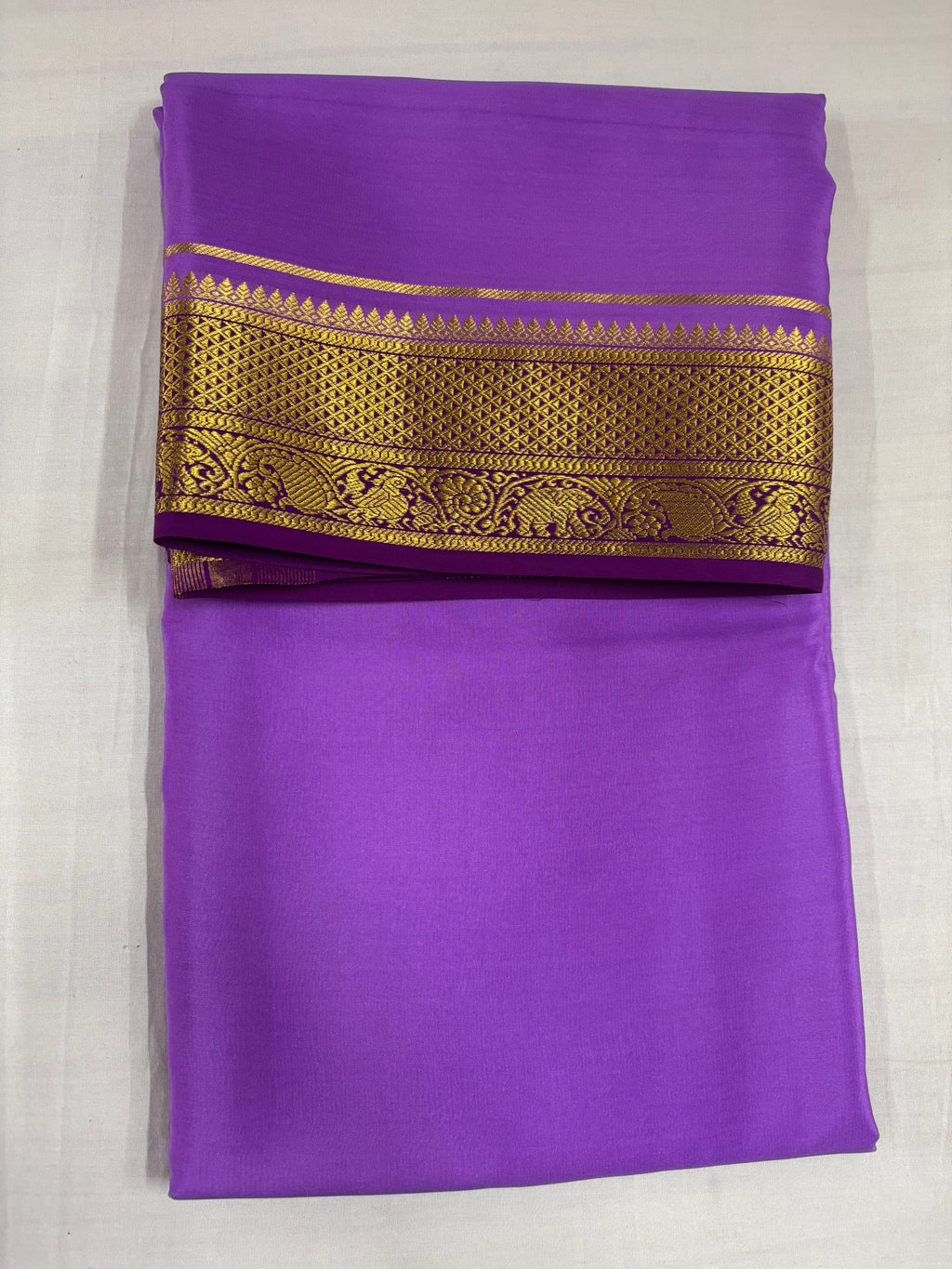 100 GSM Pure Mysore Silk Saree, Diamond Border, Violet With Purple Border