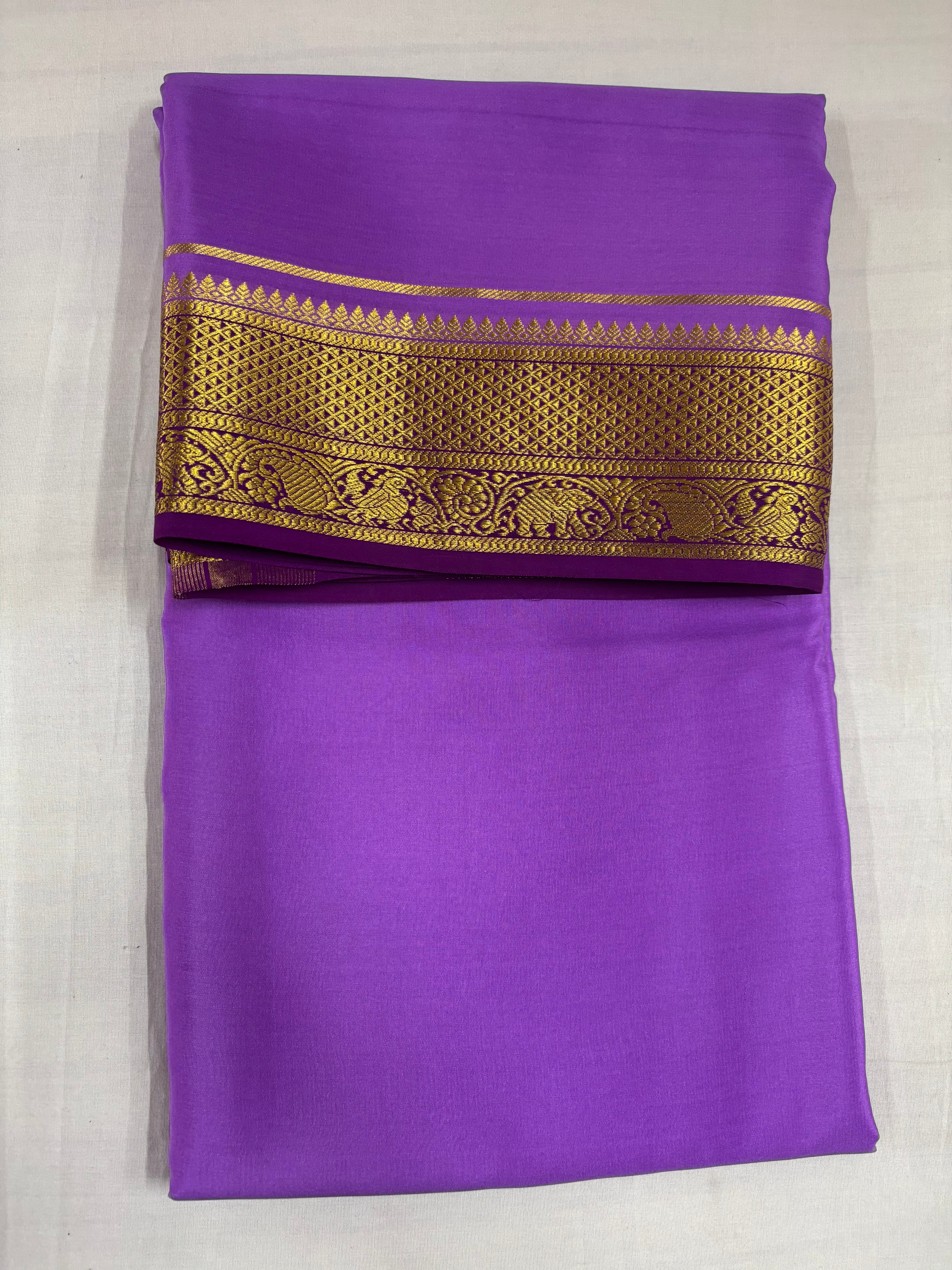 100 GSM Pure Mysore Silk Saree, Diamond Border, Violet With Purple Border