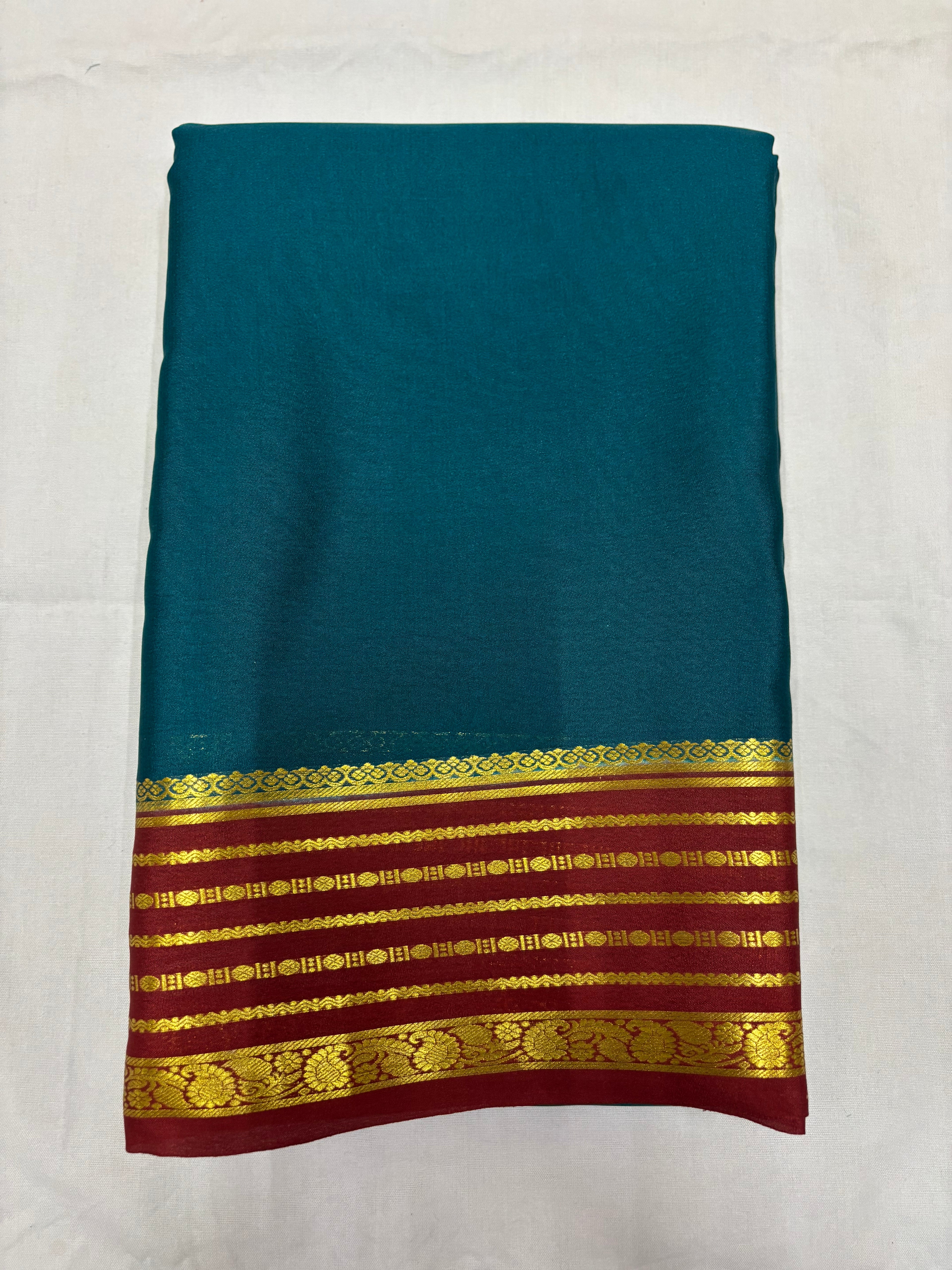 65 GSM Pure Mysore Silk Saree , Lines Border with Contrast Colour