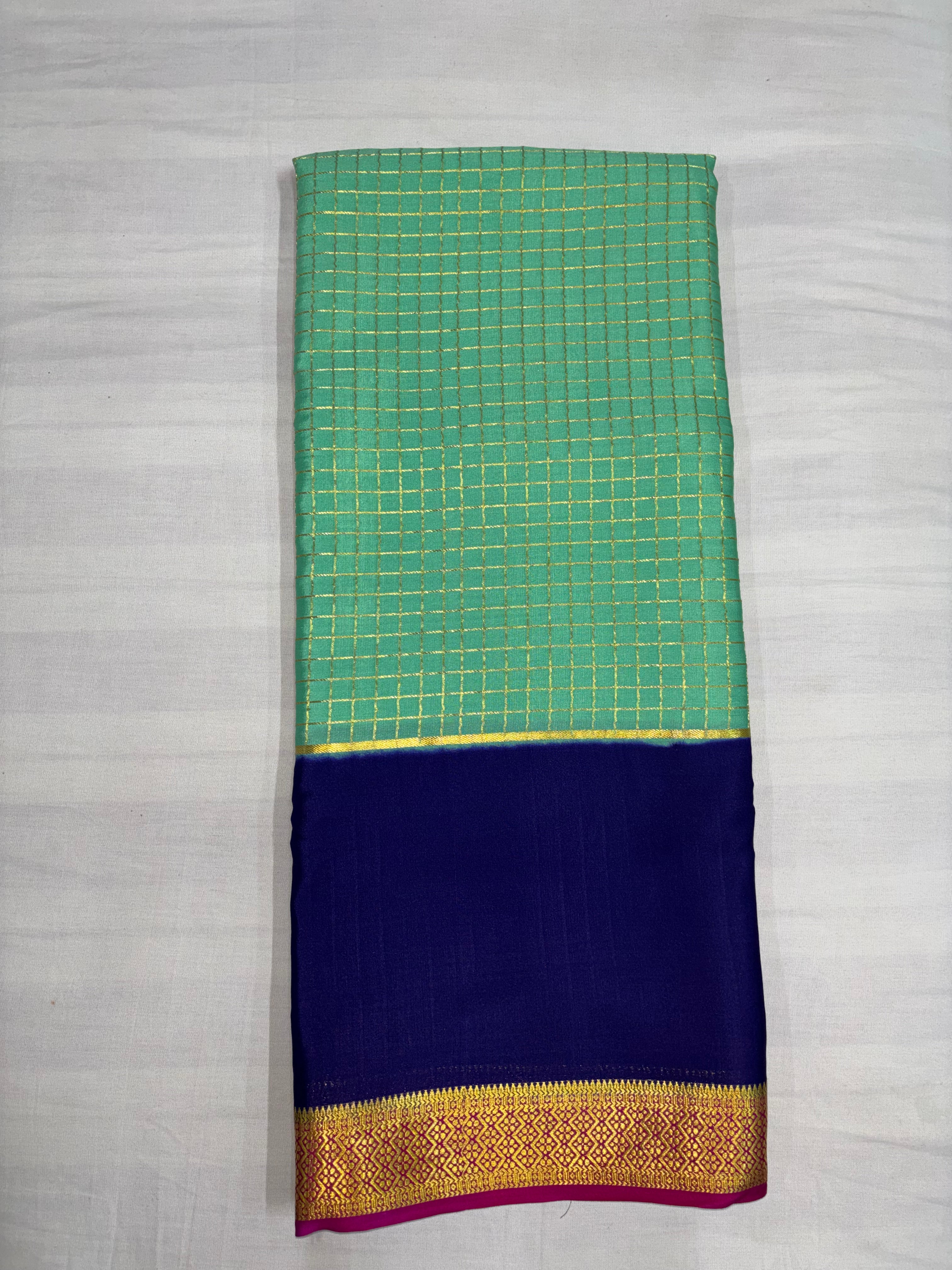 100 GSM 3D Pure Mysore Silk Saree , Light Blue ,Navy Blue and Magenta