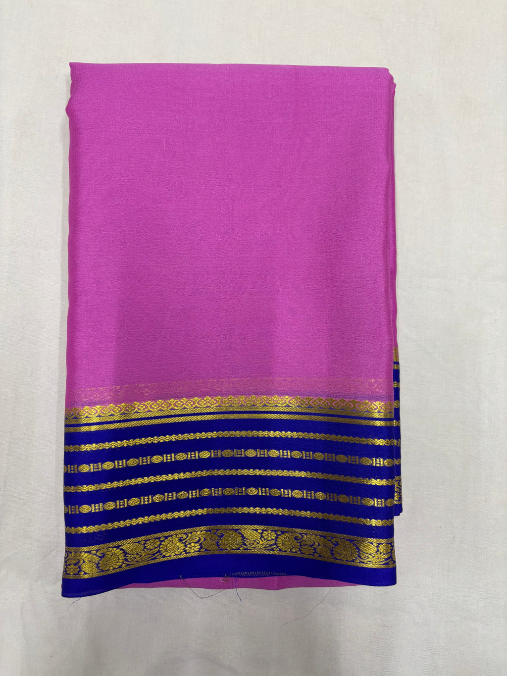 65 GSM Pure Mysore Silk Saree , Lines Border with Contrast Colour
