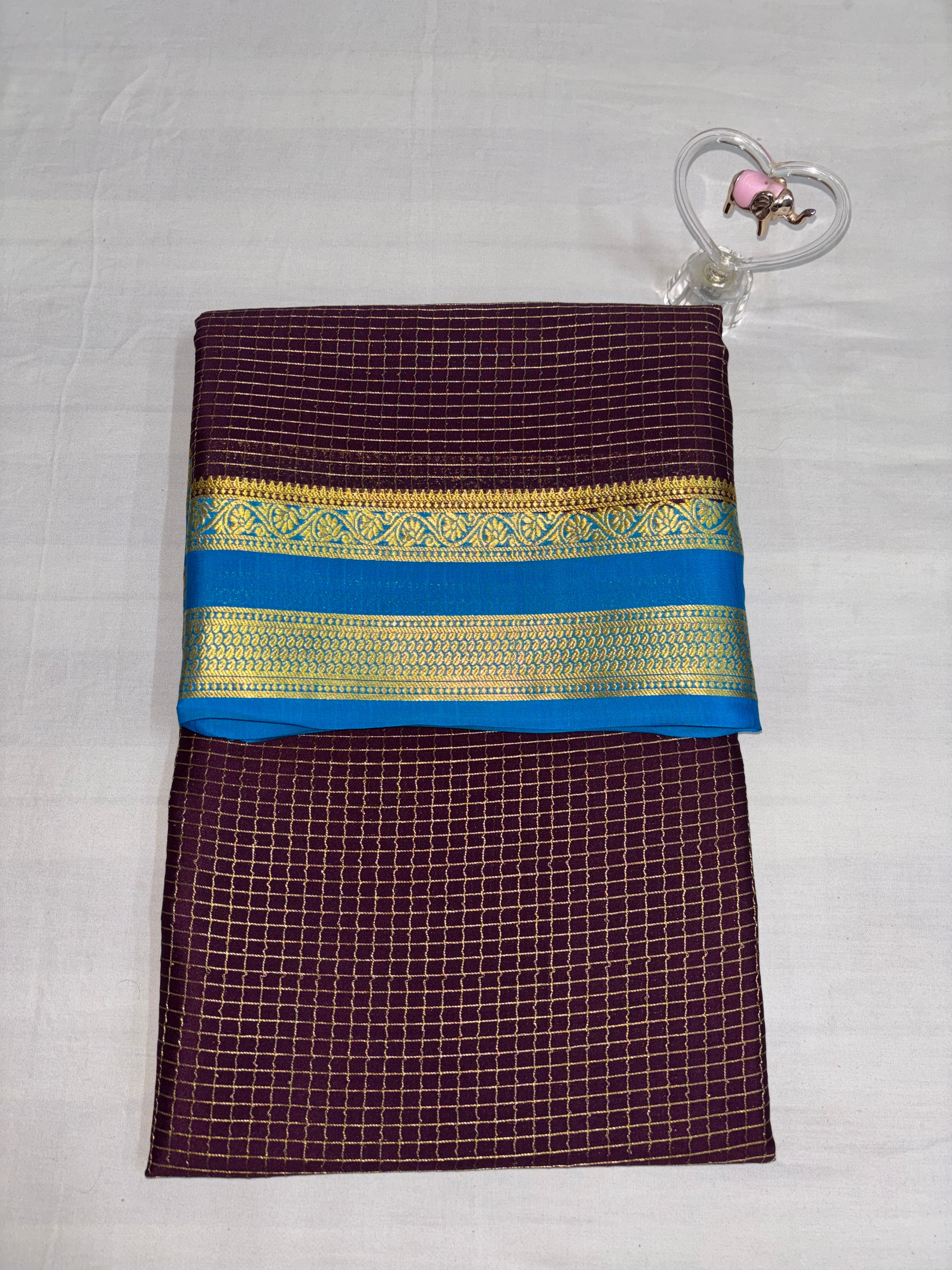 100 GSM Checks Body With Double Border Pure Mysore Silks Magenta Saree