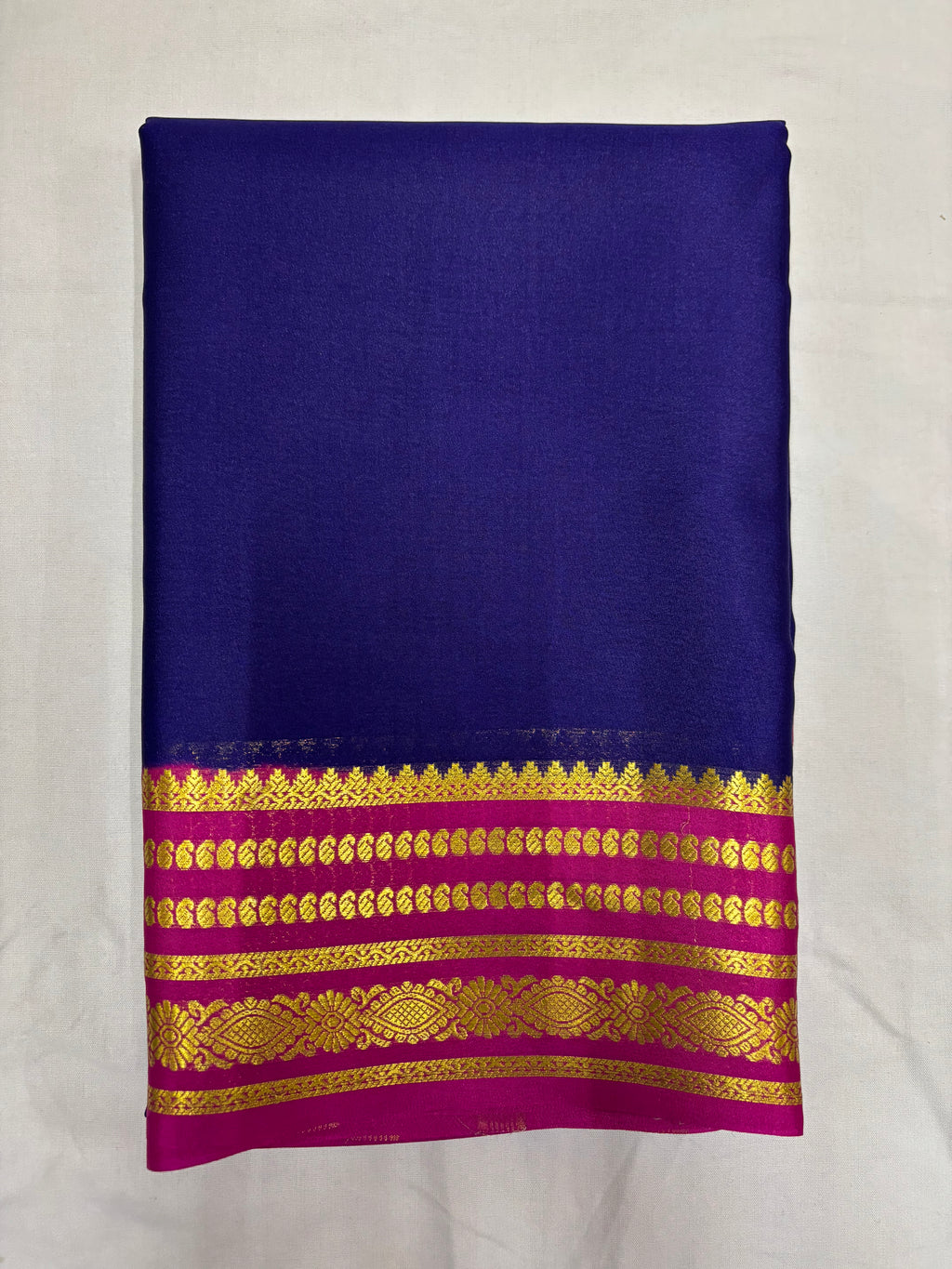 65 GSM Pure Mysore Silk Saree , Lines Border with Contrast Colour