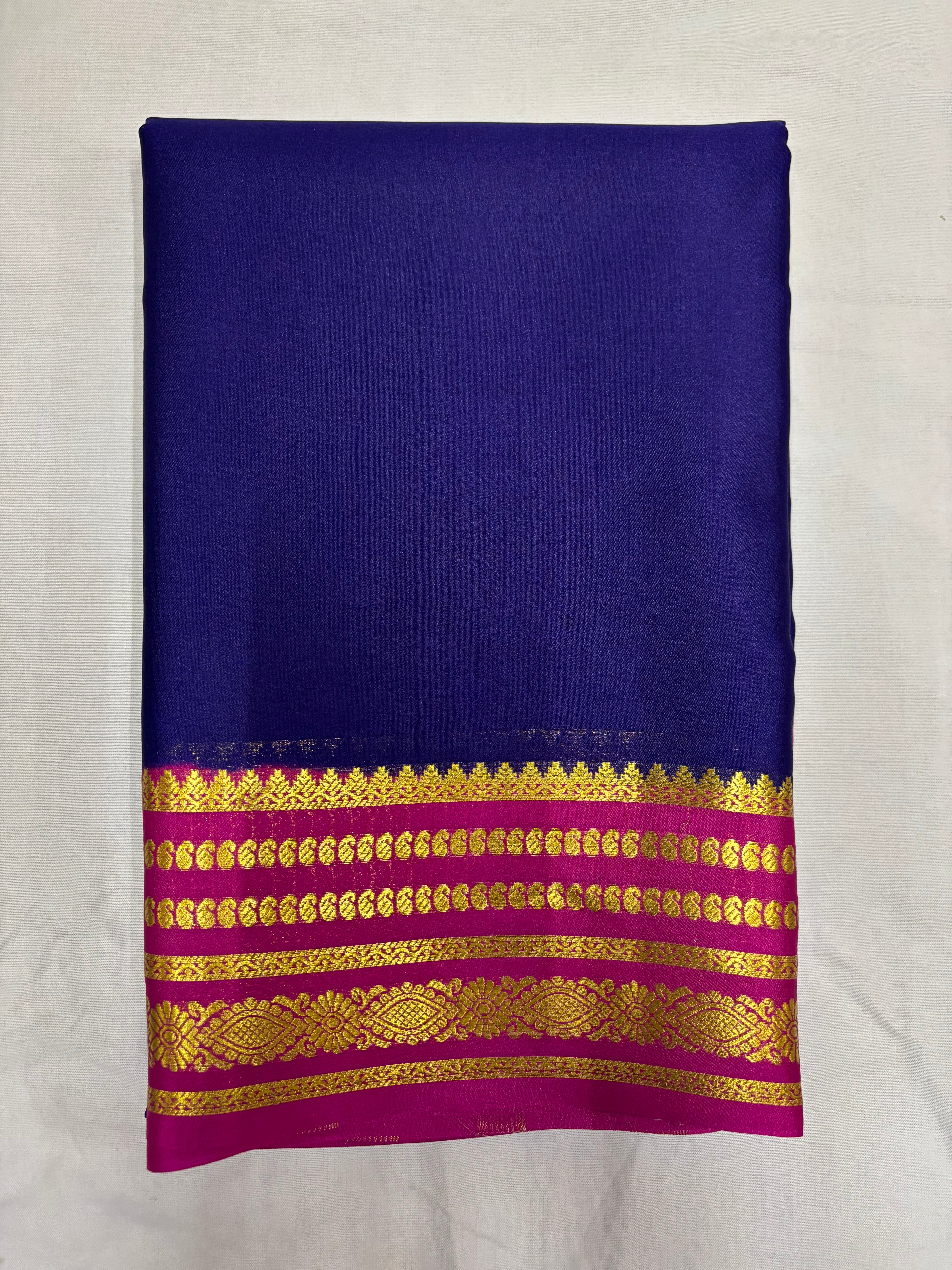 65 GSM Pure Mysore Silk Saree , Lines Border with Contrast Colour