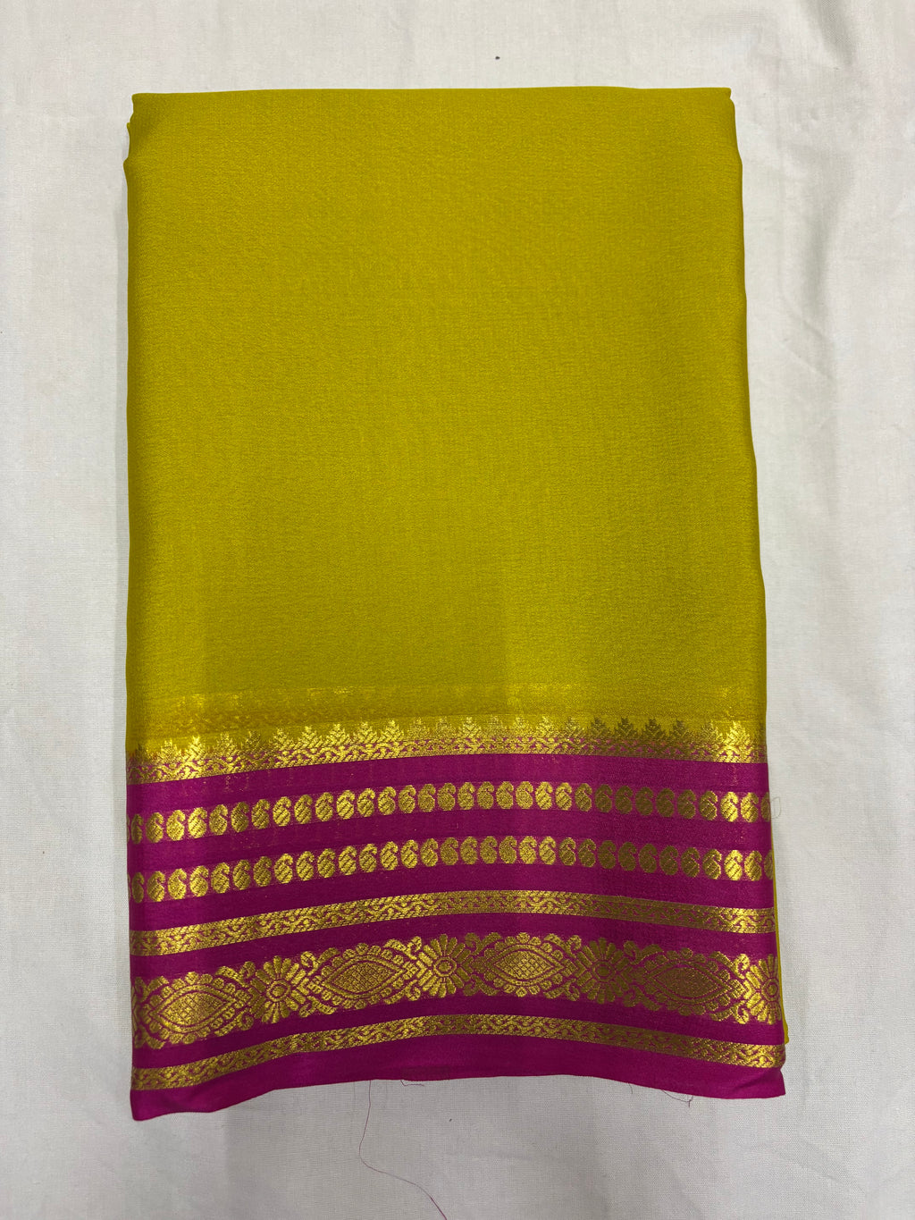 65 GSM Pure Mysore Silk Saree , Lines Border with Contrast Colour