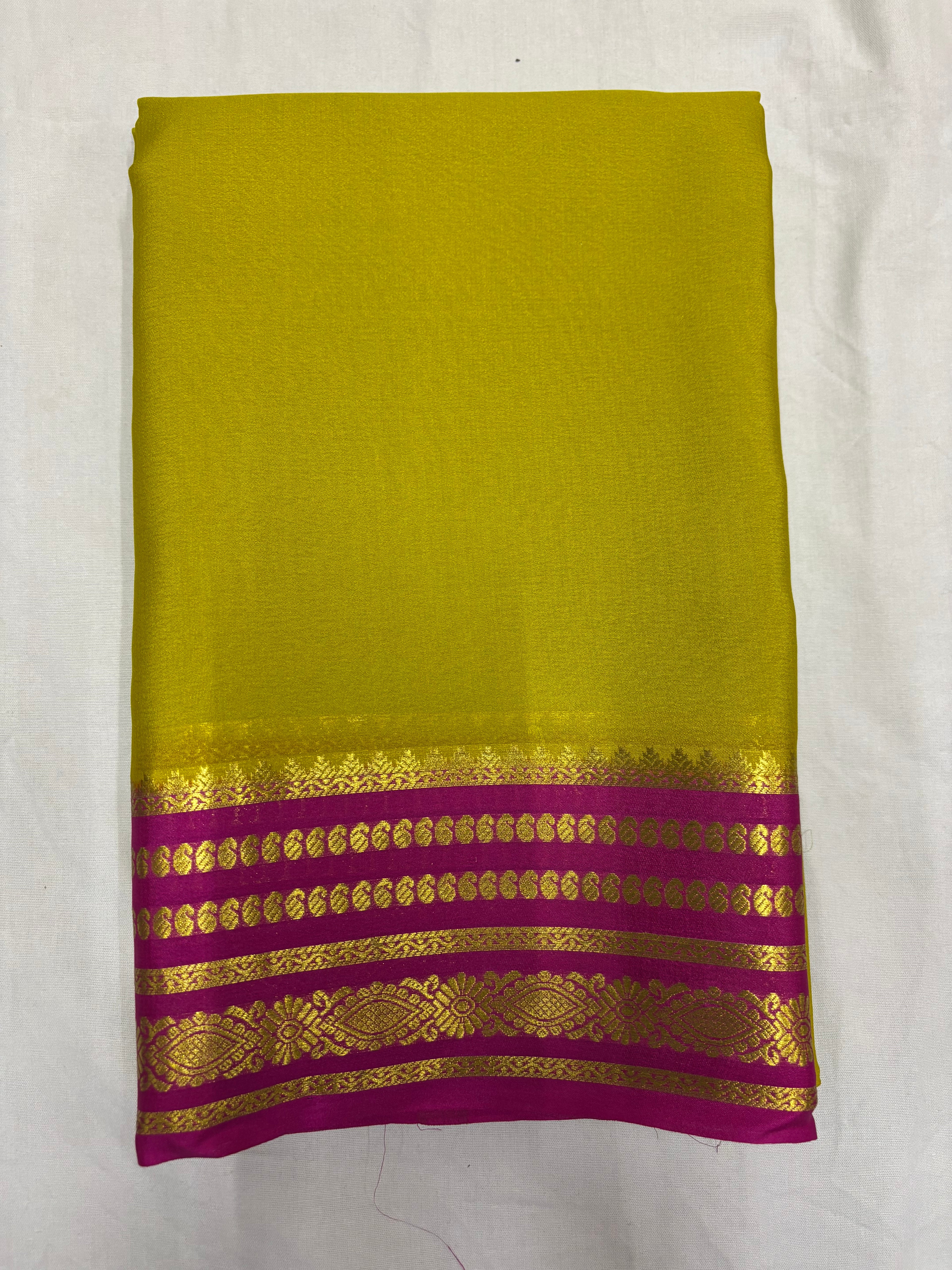 65 GSM Pure Mysore Silk Saree , Lines Border with Contrast Colour