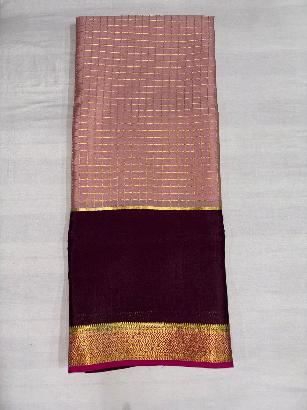 100 GSM 3D Pure Mysore Silk Saree ,Light Pink ,Wine and Pink