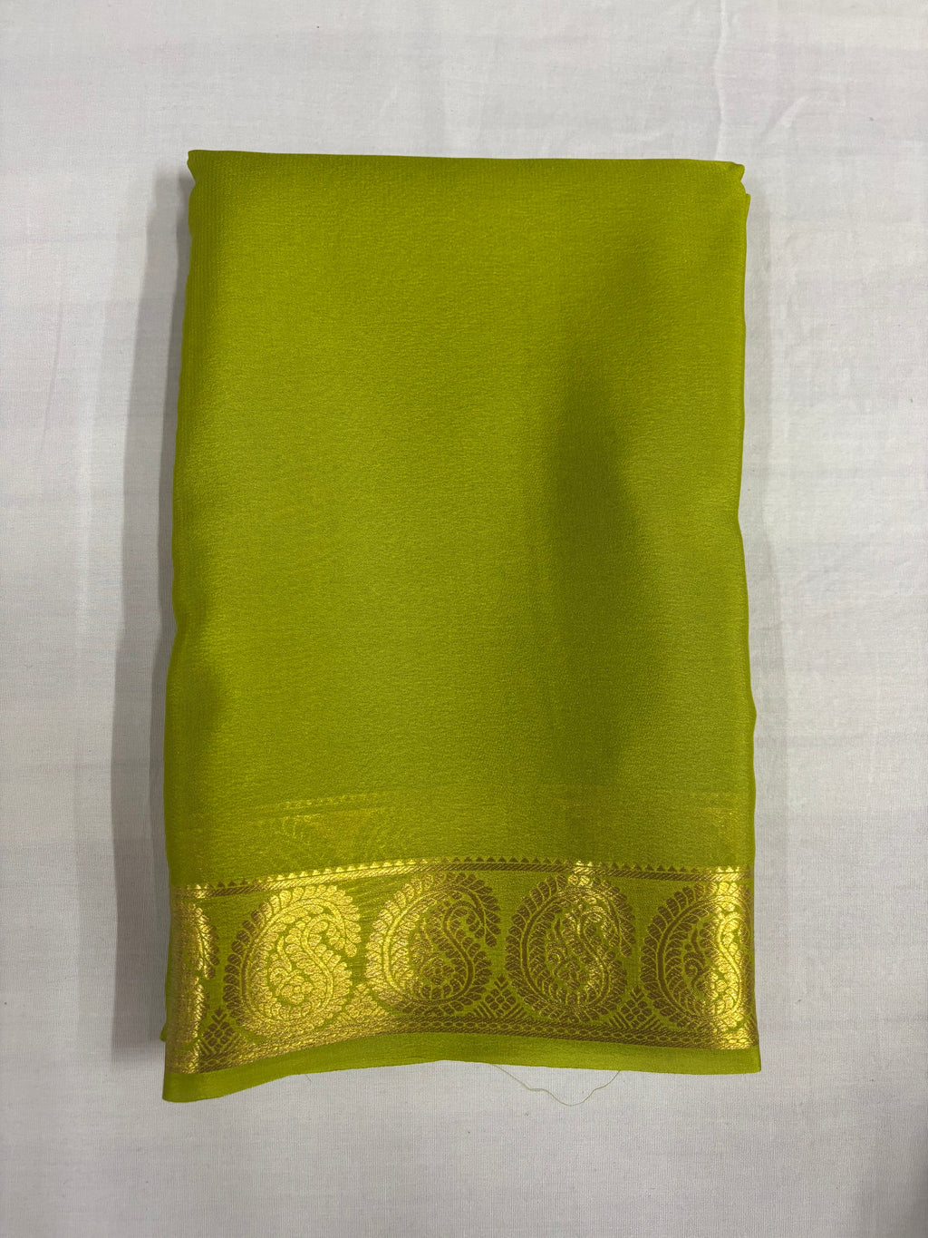 65 GSM Pure Mysore Silk Saree , Mango Border-Olive green Self Colour