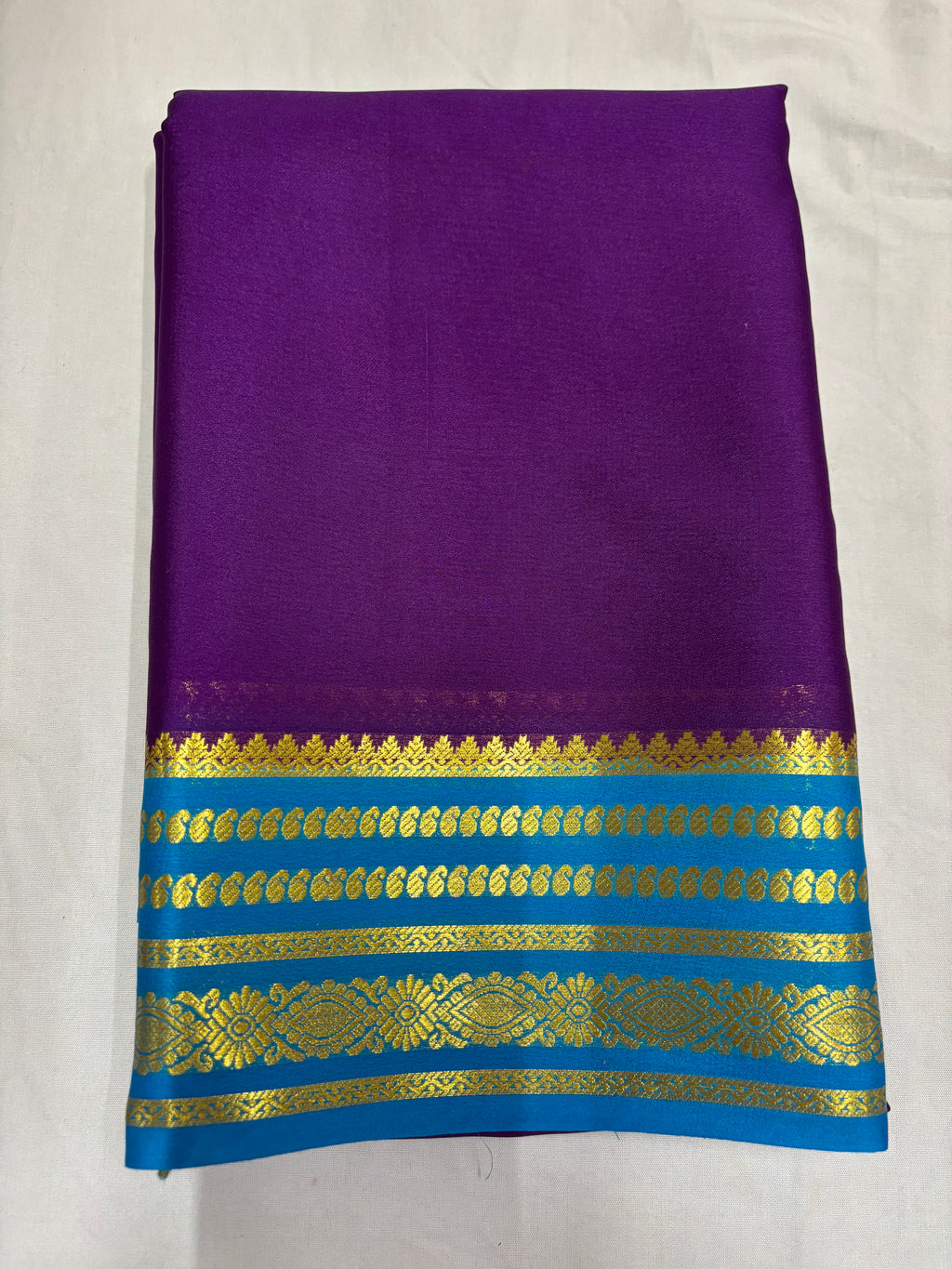 65 GSM Pure Mysore Silk Saree , Lines Border with Contrast Colour