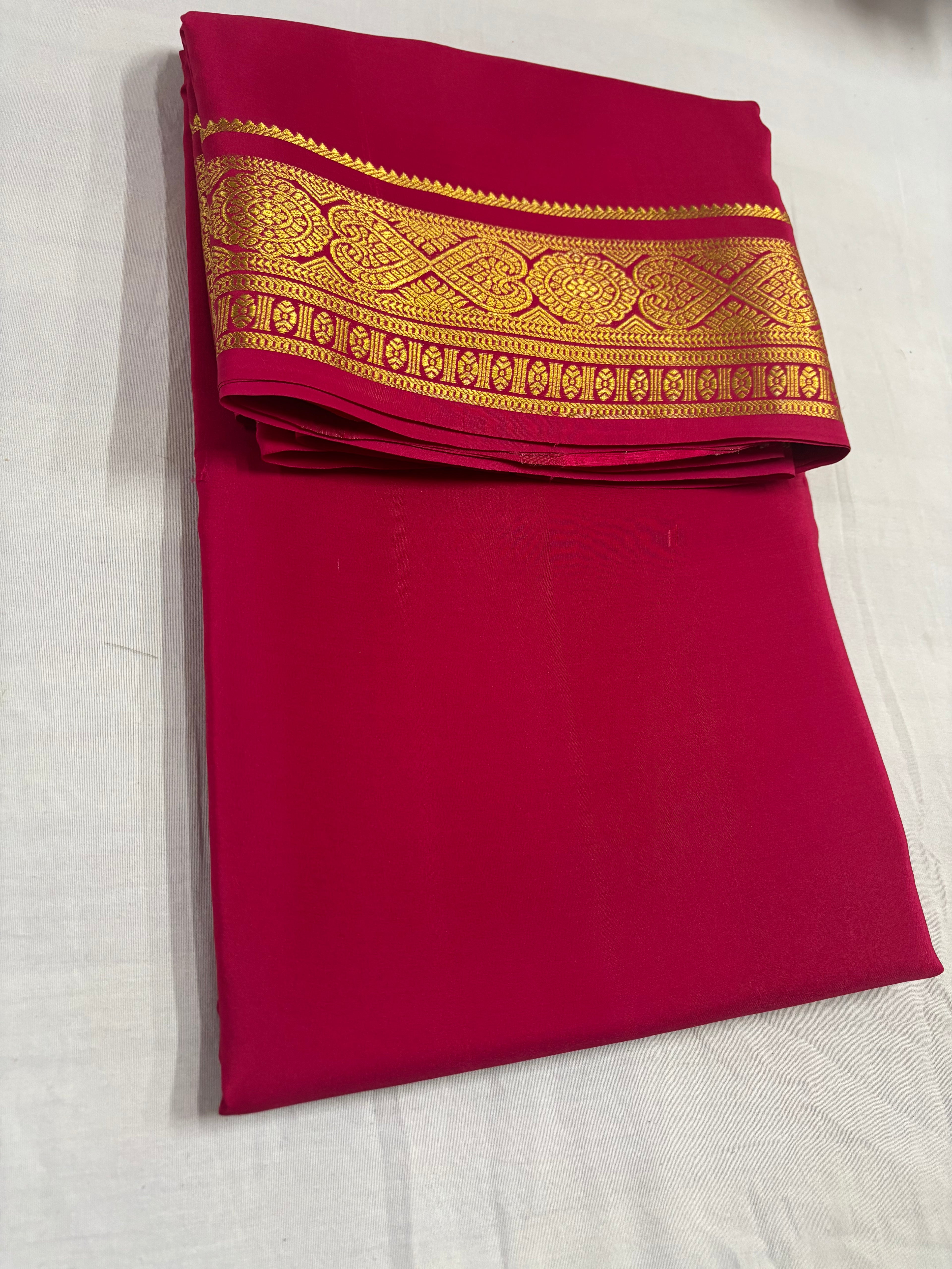 100 GSM Pure Mysore Silk Self Colour With 3-Inch Border Pink Colour Saree