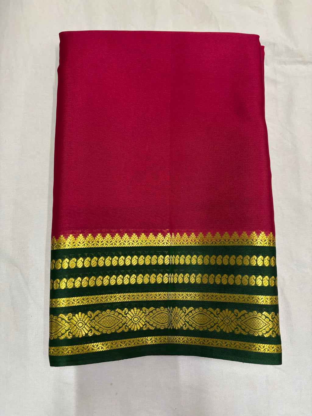 65 GSM Pure Mysore Silk Saree , Lines Border with Contrast Colour