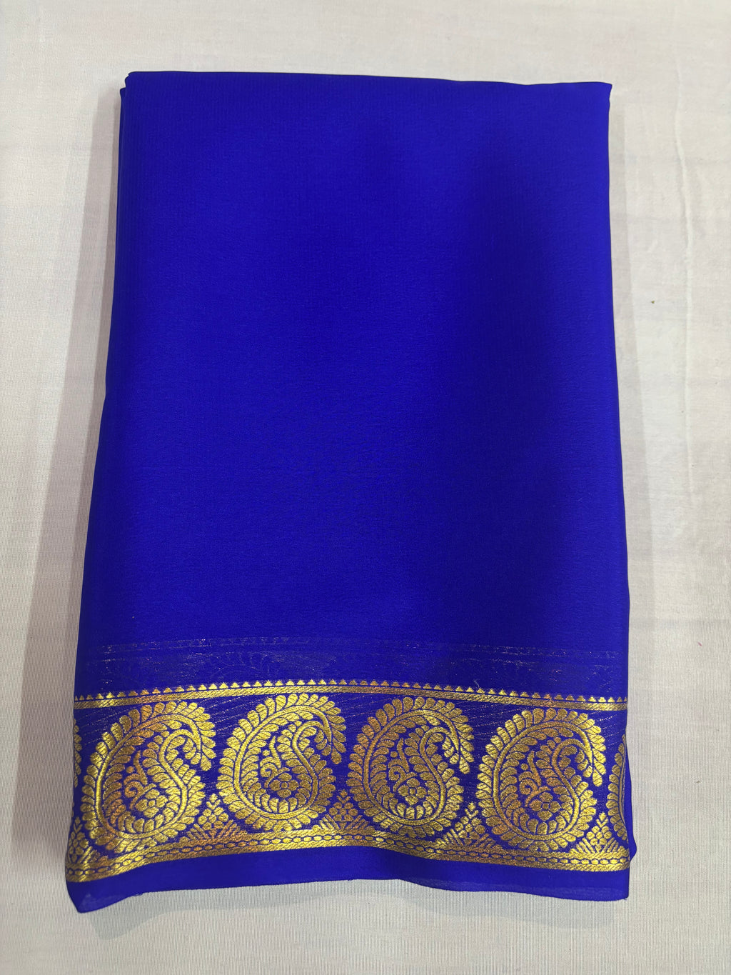 65 GSM Pure Mysore Silk Saree , Mango Border- Blue Self Colour