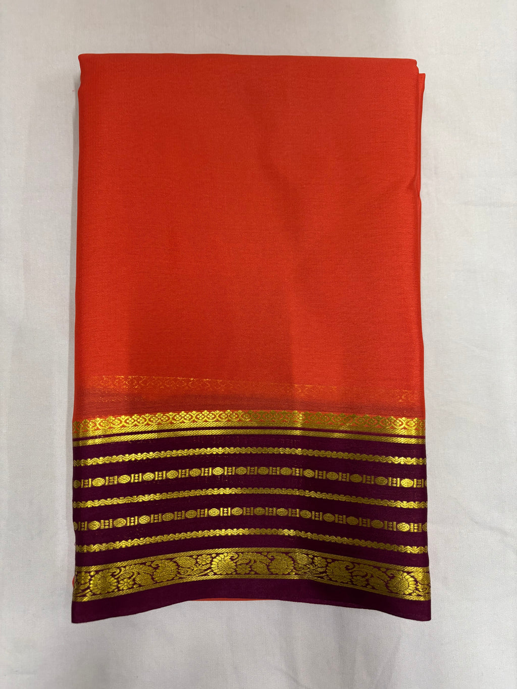 65 GSM Pure Mysore Silk Saree , Lines Border with Contrast Colour