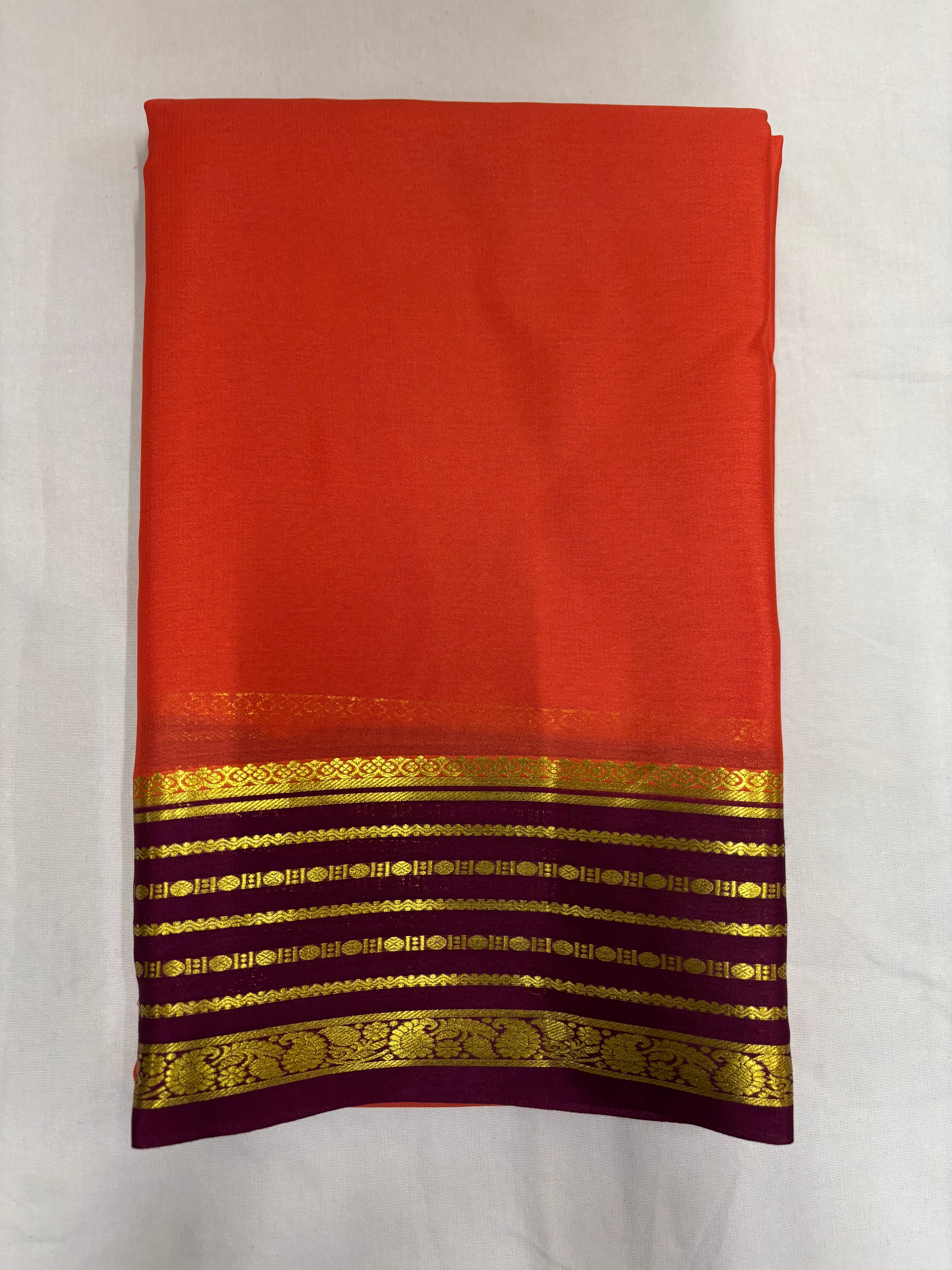 65 GSM Pure Mysore Silk Saree , Lines Border with Contrast Colour